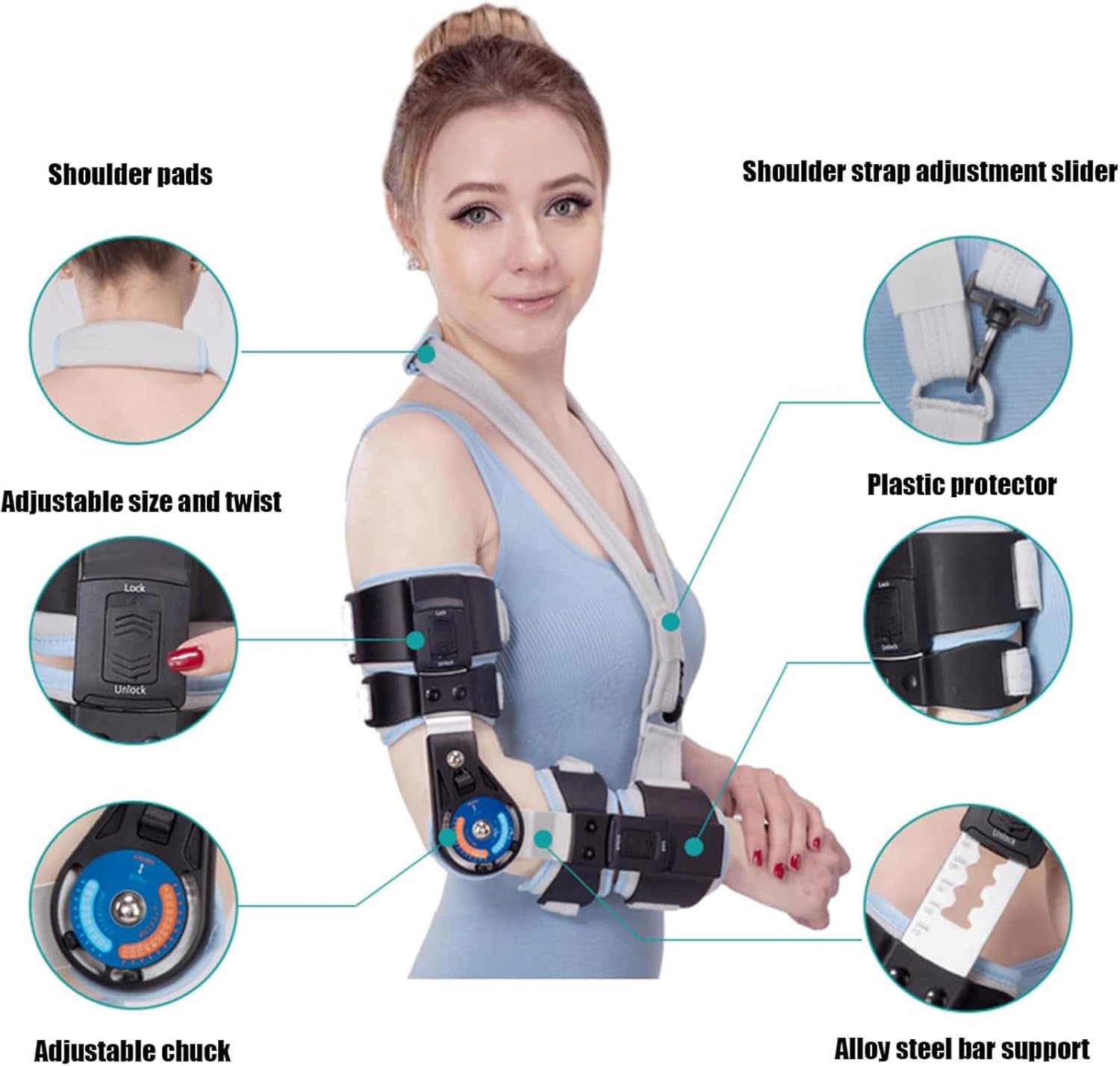 Elbow ROM Brace, Hinged Elbow Brace with Strap for Post Elbow Brace Stabilizer Splint Arm Injury Recovery Support,Left