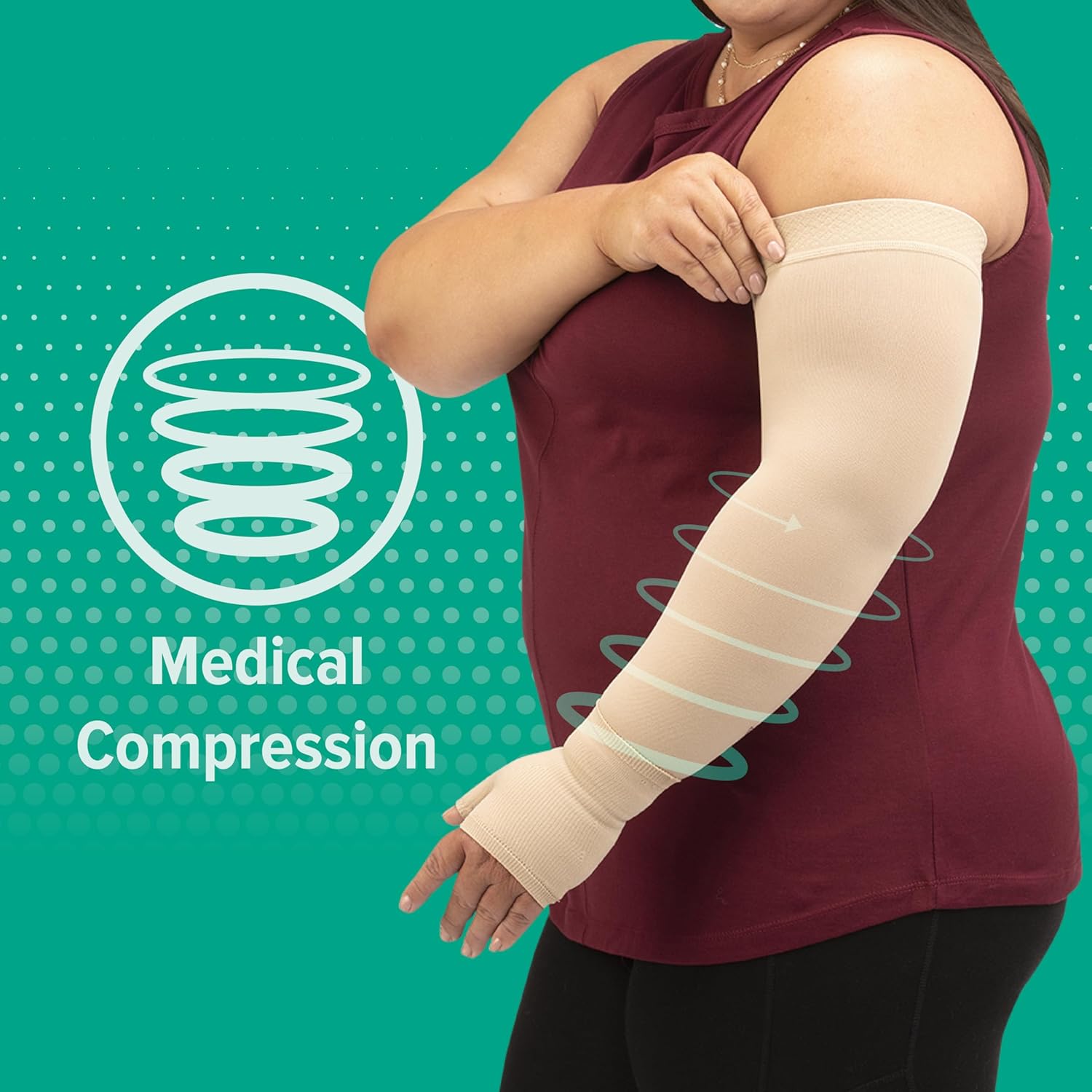 Juzo Dynamic Varin 3511 20-30mmhg Max Armsleeve with Silicone Top Band for Women, Beige, 2 (II) Long