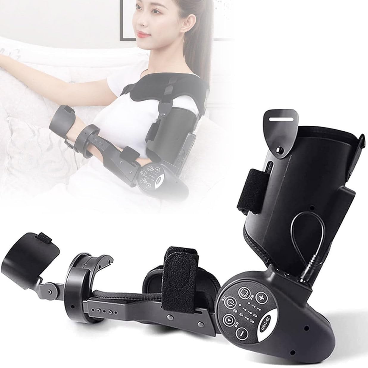 Brace Electric Elbow Flexion and Extension Trainer, Elbow Joint Rehabilitation Device, Hinged Elbow Brace Arm Exerciser, Intelligent Timing, Wireless Remote Control,Left