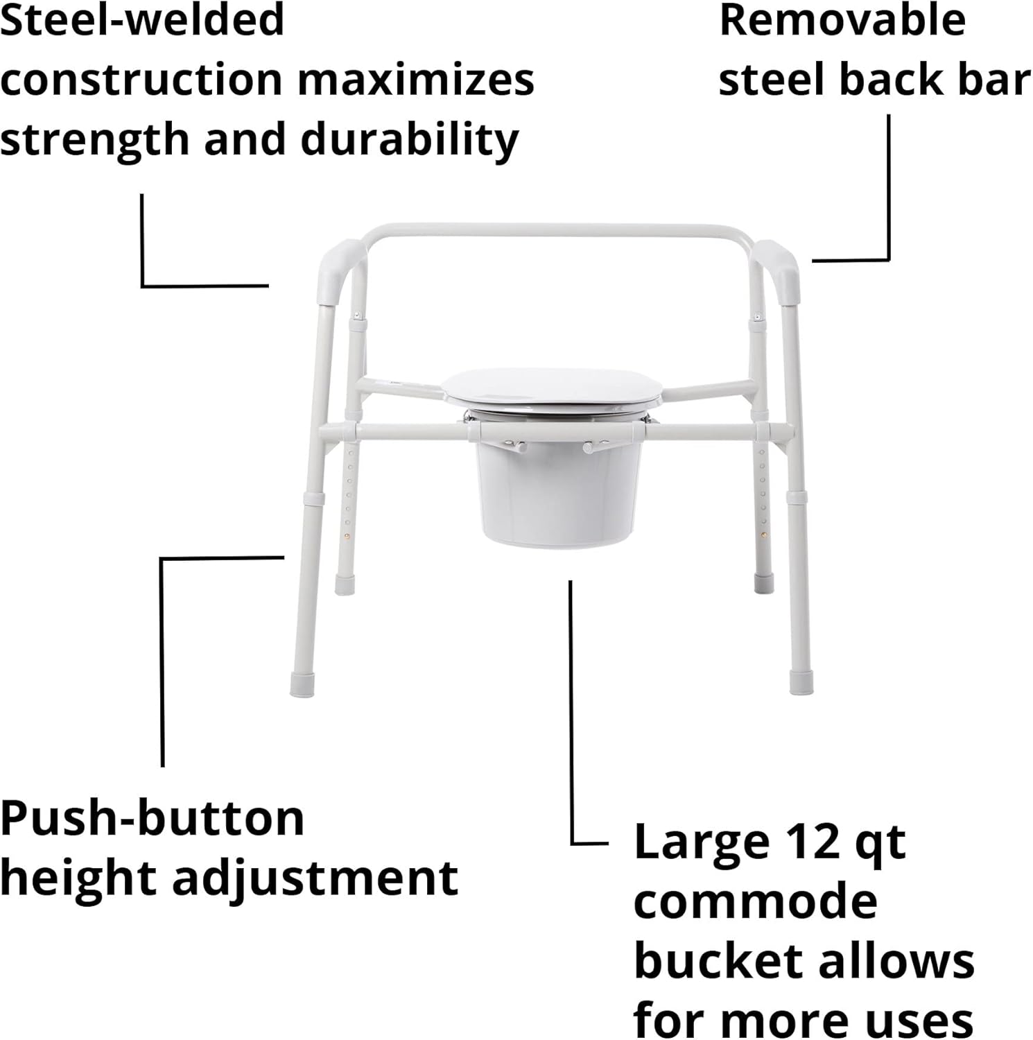 McKesson Heavy-Duty Folding Bariatric Commode Chair with 12 qt Bucket, 650 lbs Weight Capacity, 13 3/4 in Seat Width, 1 Count