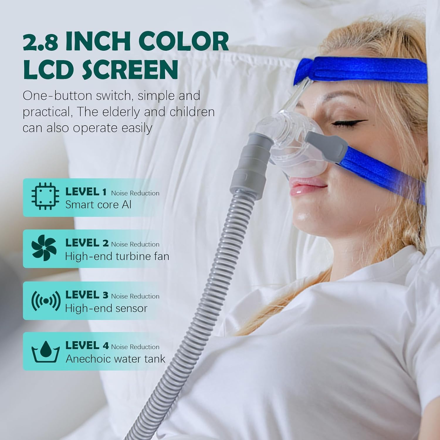 Auto Silent Breathing Support Device, Intelligent Temperature and Humidity Adjustment, Comfortable Sleep at Night, Home Portable Health Equipment, Easy to Operate with Safety Reminder