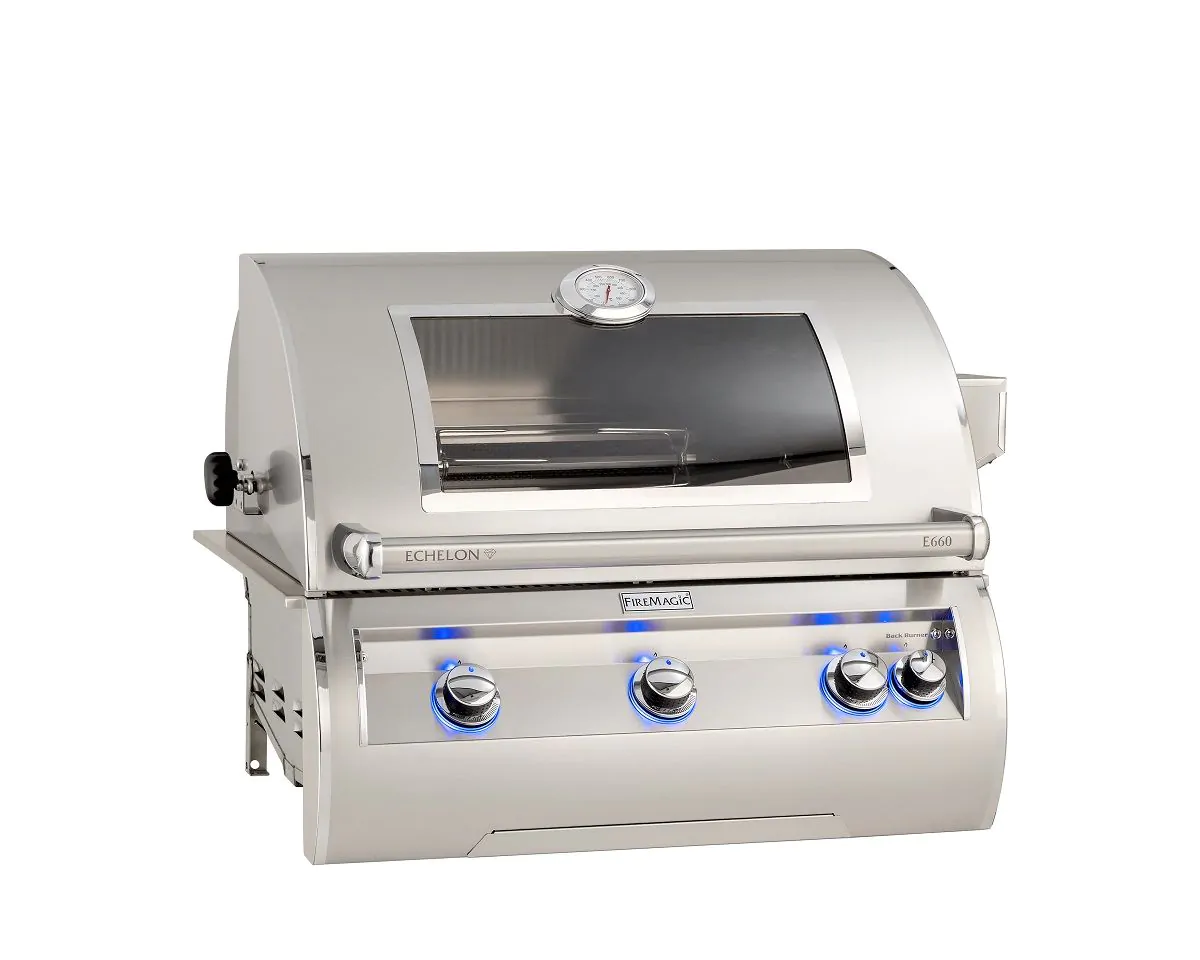 Fire Magic Echelon Diamond E660i 30-Inch Natural Gas Built-In Grill with 1 Sear Burner, Backburner, Rotisserie Kit, Magic View Window and Analog Thermometer (E660I-8LAN-W)