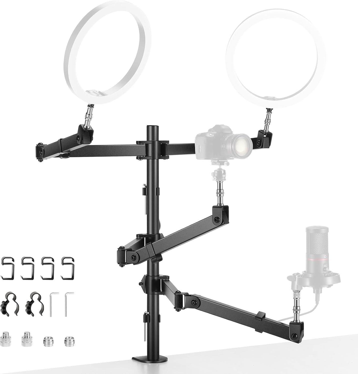 NEEWER Desktop Camera Stand, Overhead Phone Webcam Mount Stand with 4 Flexible Articulating Arms, 3/8