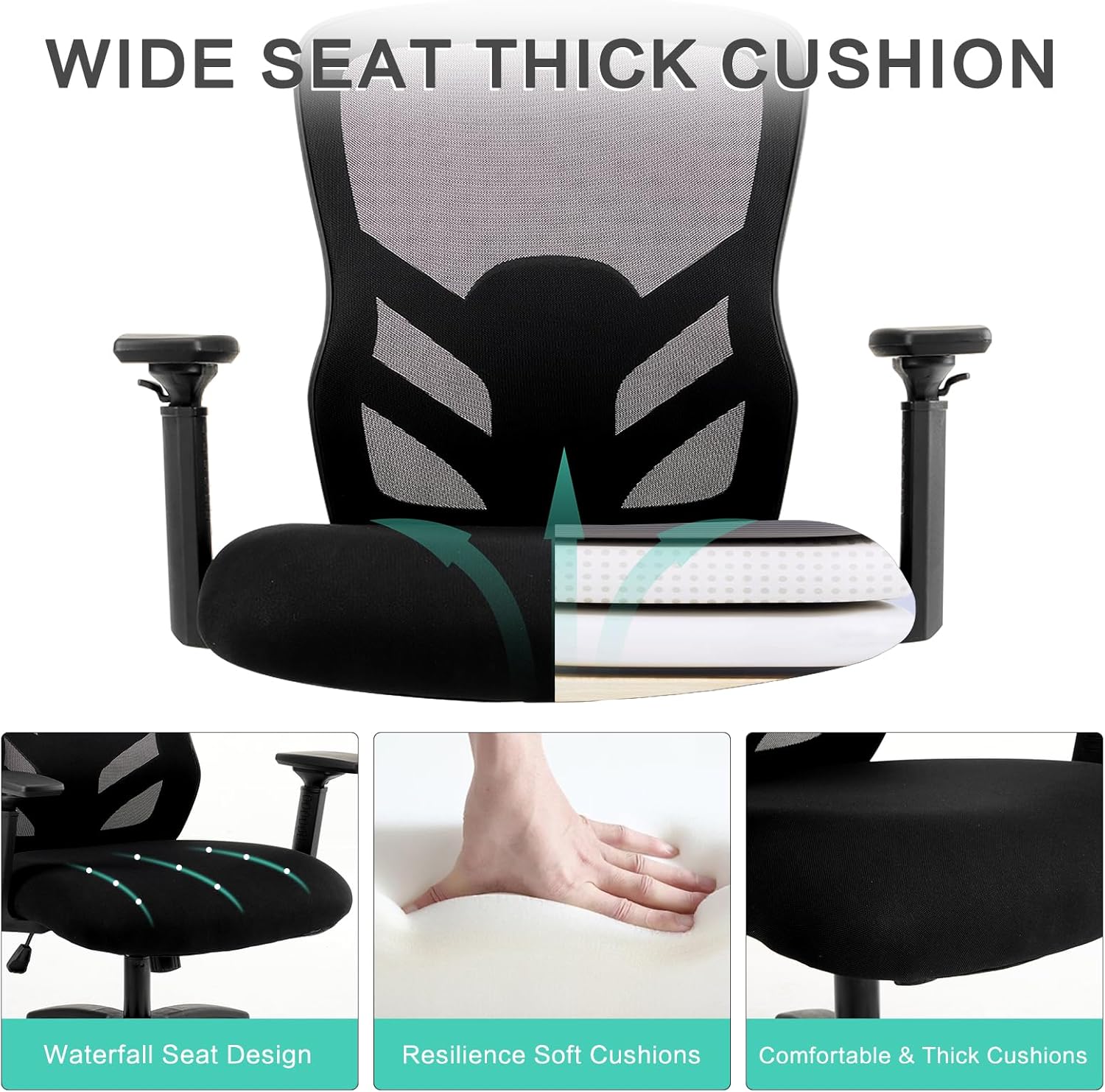 YFO Big and Tall Office Chair 500LBS - Computer Desk Chair with Adjustable Lumbar Support, Heavy Duty Ergonomic Mesh with 360 Rotation 4D Arm and Extra Wide Comfty Seat, Quiet Wheels for Adults