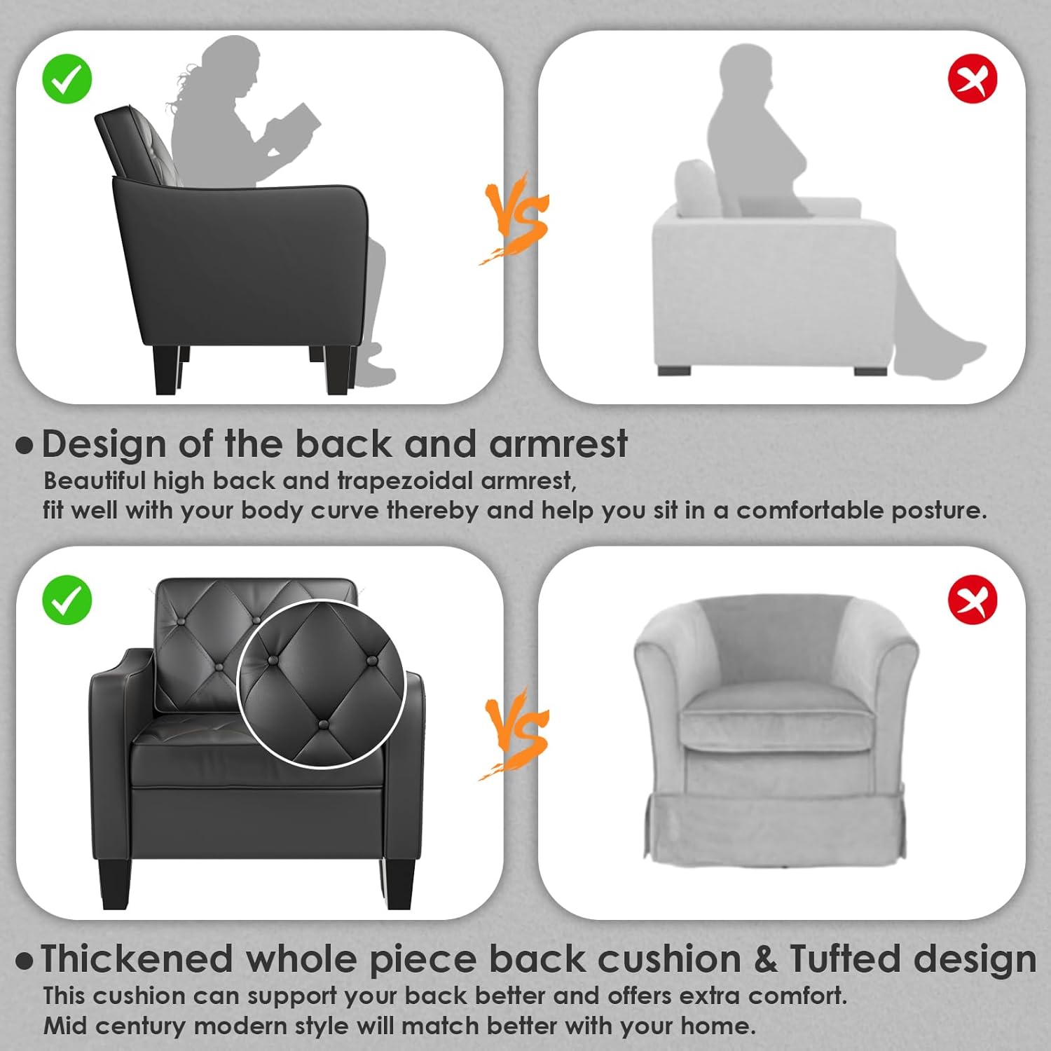 STHOUYN Living Room Arm Chairs Set of 2, Black Faux Leather Accent Chair, Waiting Room Chairs, Office Reading Chair for Guest (2, Black)