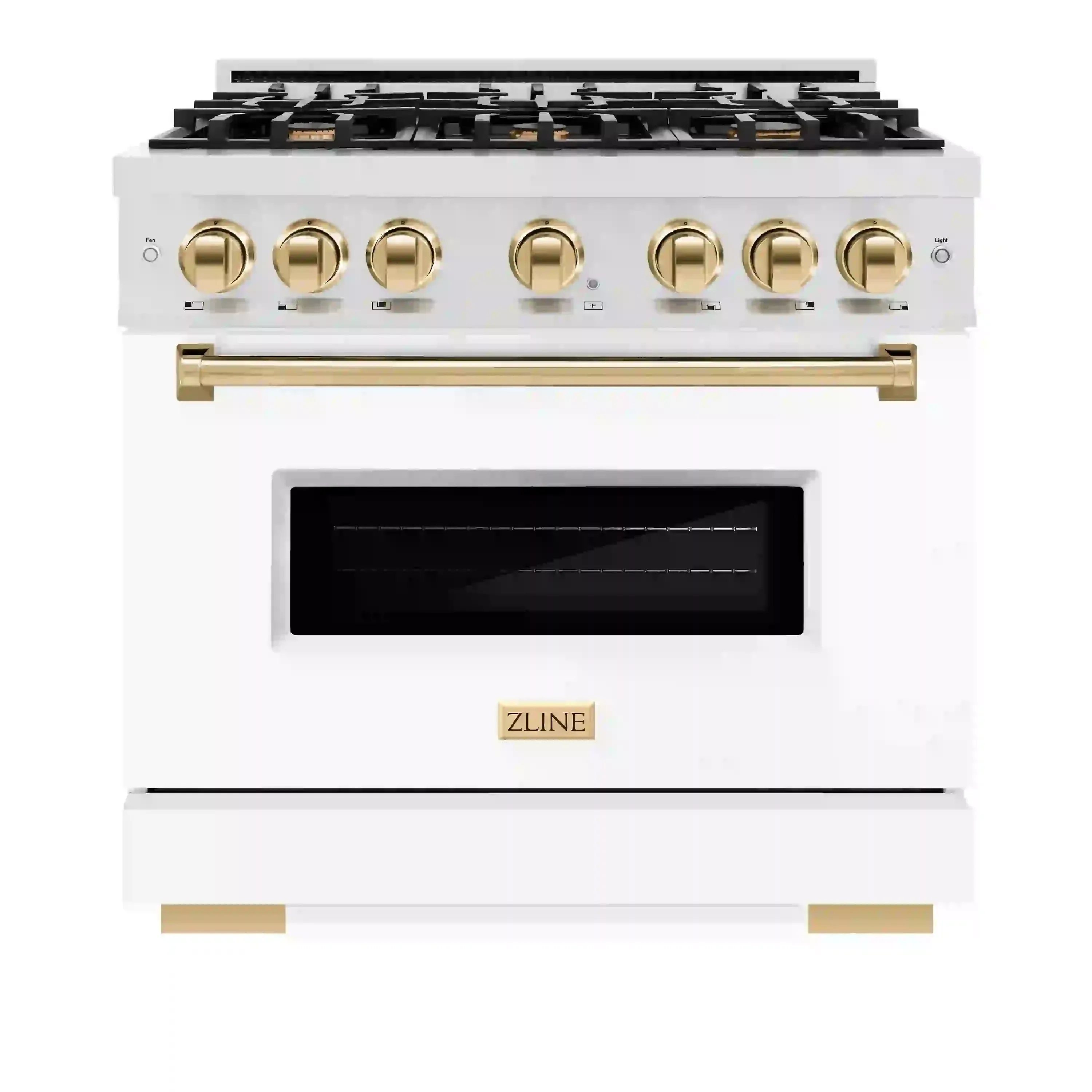 ZLINE Autograph Edition 36-Inch Classic Series Dual Fuel Range in Satin Stainless Steel with White Matte and Gold (CDRSZ-WM-36-G)