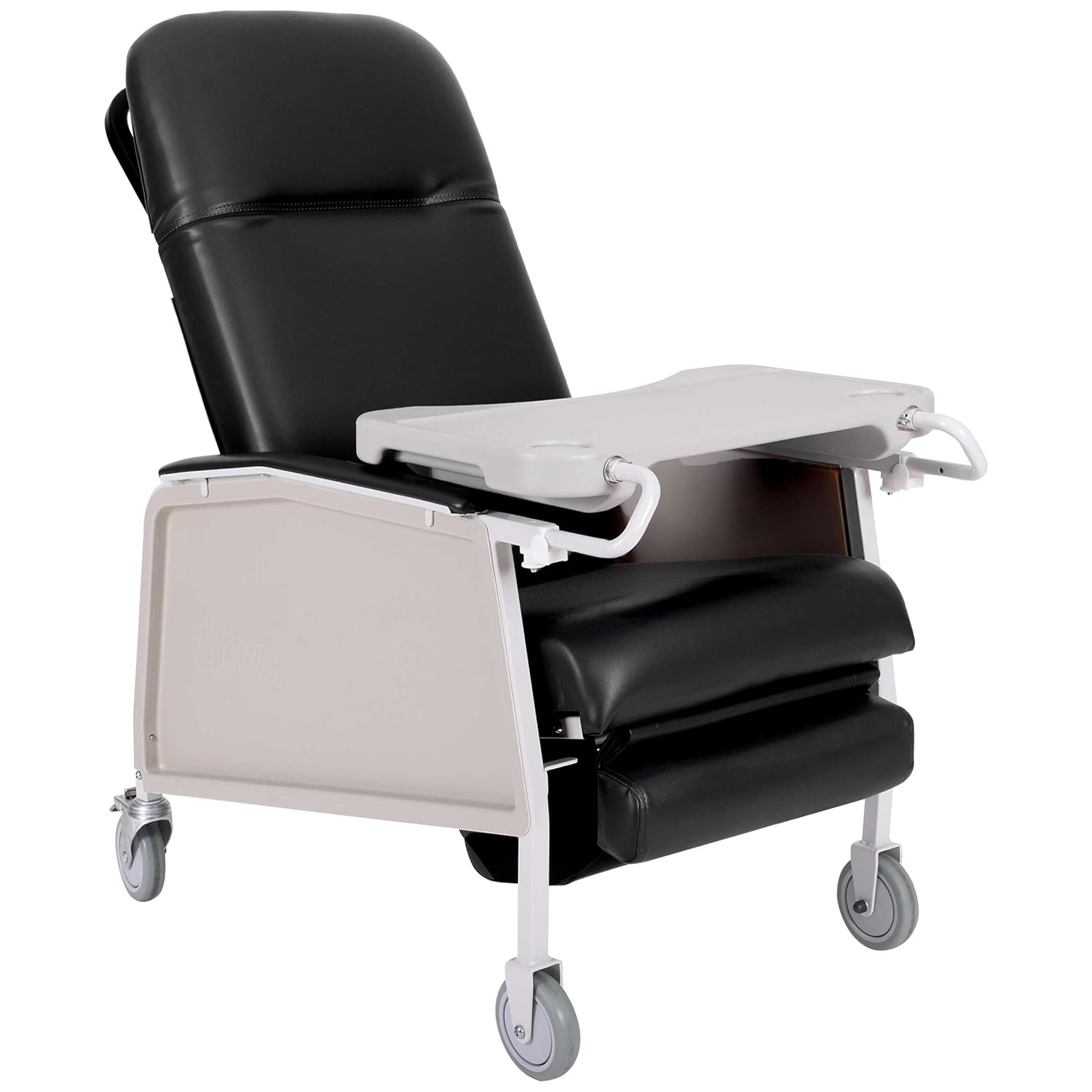 3 Position Bariatric Geri Chair - Extra Wide Black Medical Recliner Chairs for Elderly with Meal Tray for Home and Hospital - 500 Pound Weight Capacity - Reclining Medical Chair