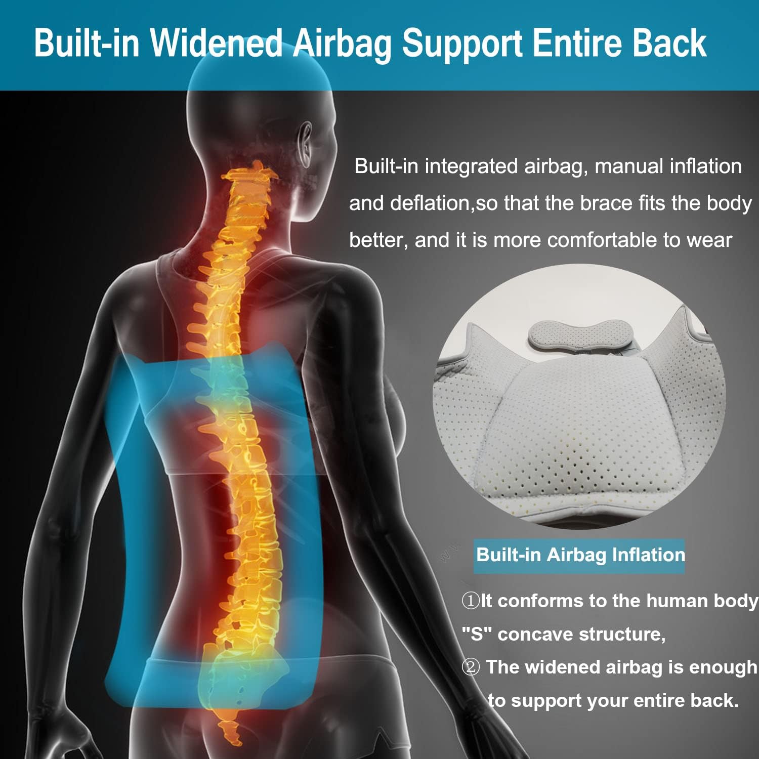 TLSO Inflatable Thoracolumbar Fixed Back Spinal Brace, Pain Relief and Straightener for Fractures Lightweight & Adjustable Back Brace for Kyphosis,Osteoporosis,Mild Scoliosis & Post Surgery Support,