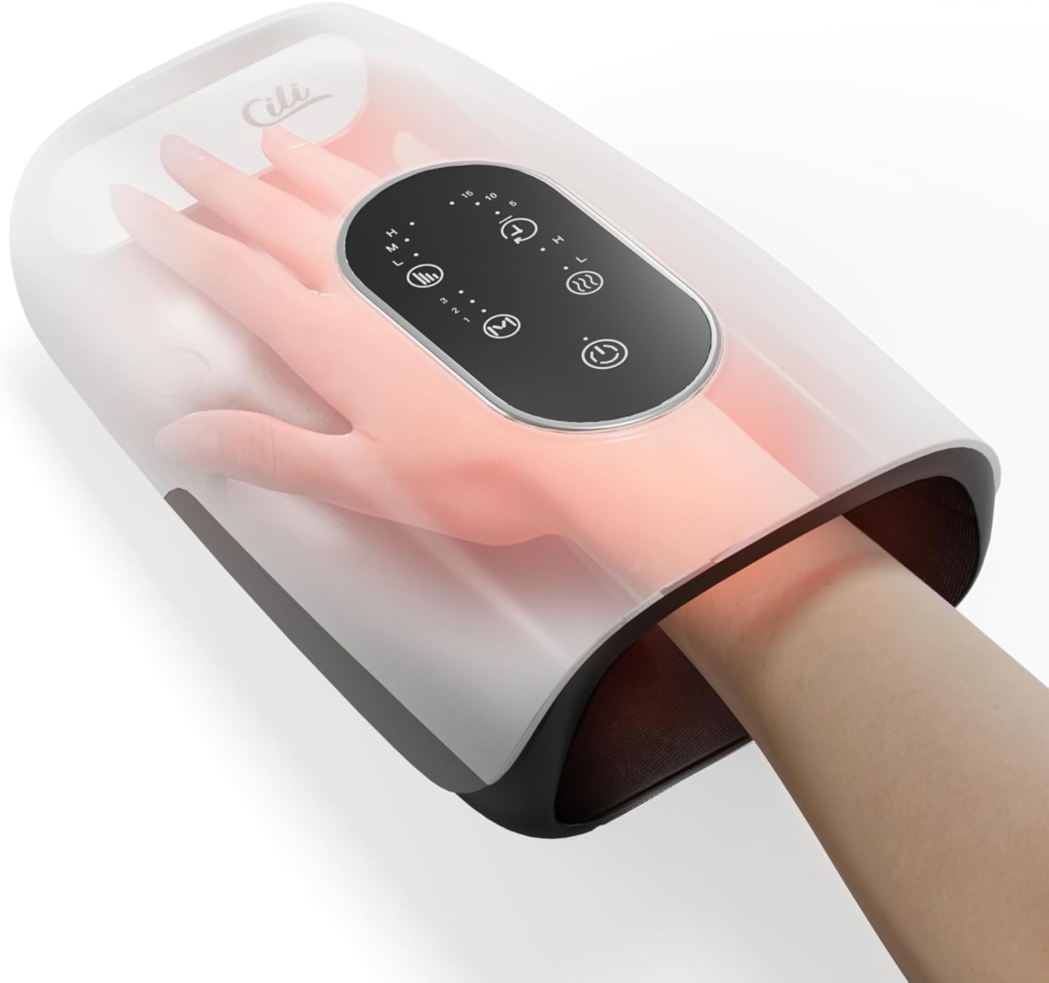 CILI Larger Size Hand Massager with Heat and Compression, Finger, Palm, Wrist and Hand Massager for Arthritis and Carpal Tunnel Relief, USB-C Rechargeable, White
