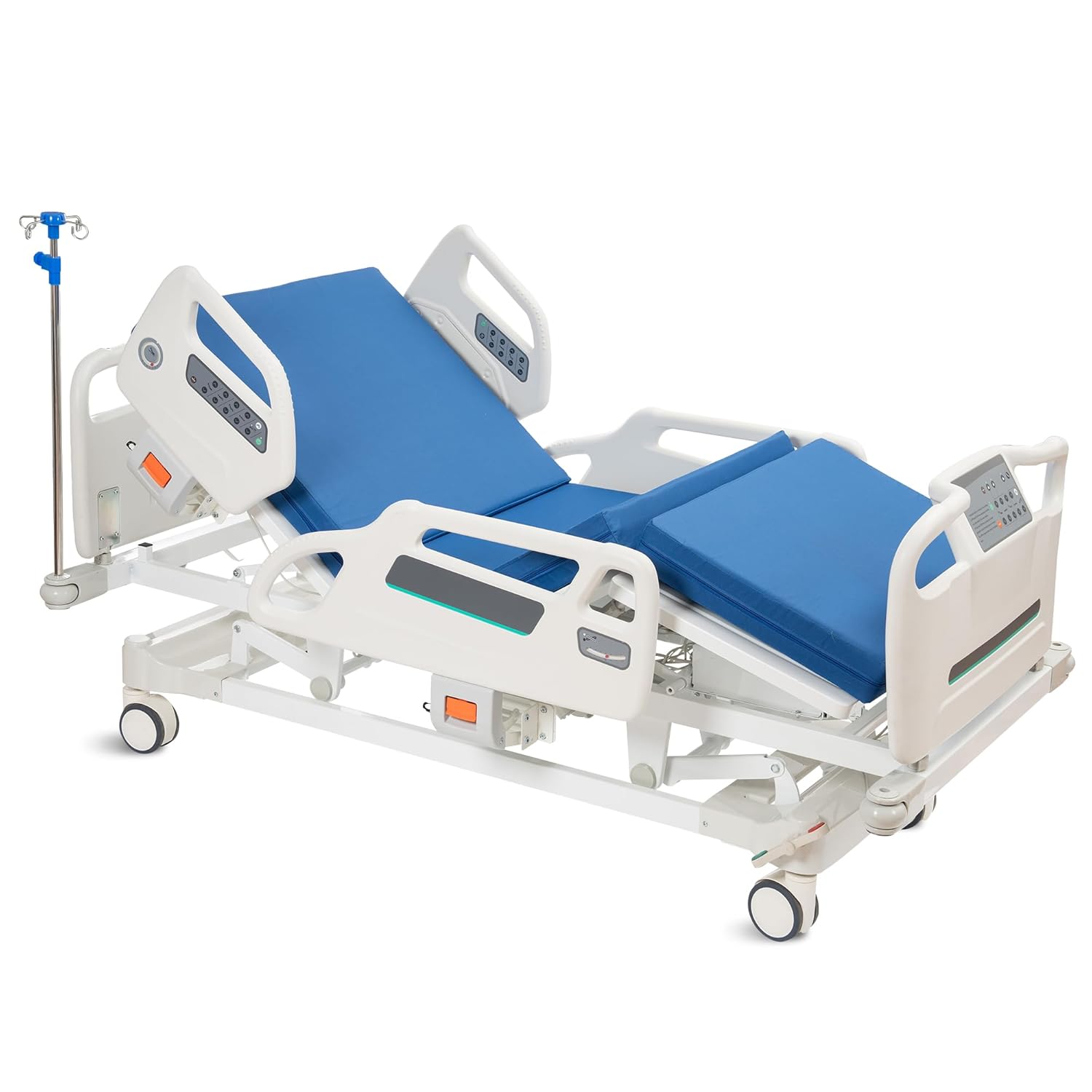 Real Relax Premium Multi Function Full Electric Hospital Bed, ICU Medical Bed with Cardiac Chair Position, Emergency Stop Button, underbed Night Light, one-Touch seat Position, 530LBS Loading