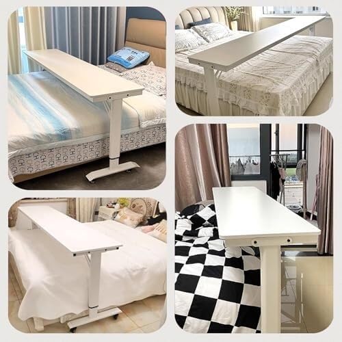 Adjustable Height Overbed Table, Mobile Rolling Hospital Bed Desk, Laptop Workstation with Wheels, Bedside Table for Bedroom & Home Use(180 * 60cm)