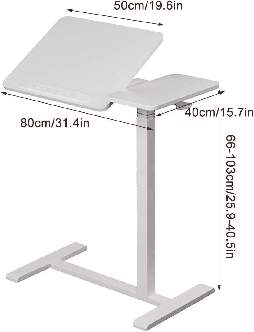 Overbed Table with Swivel Hidden Wheels Adjustable Height, with Laptop Desk Cart Table Over, Mobile Standing Desk for Hospital and Home Use(Brown)