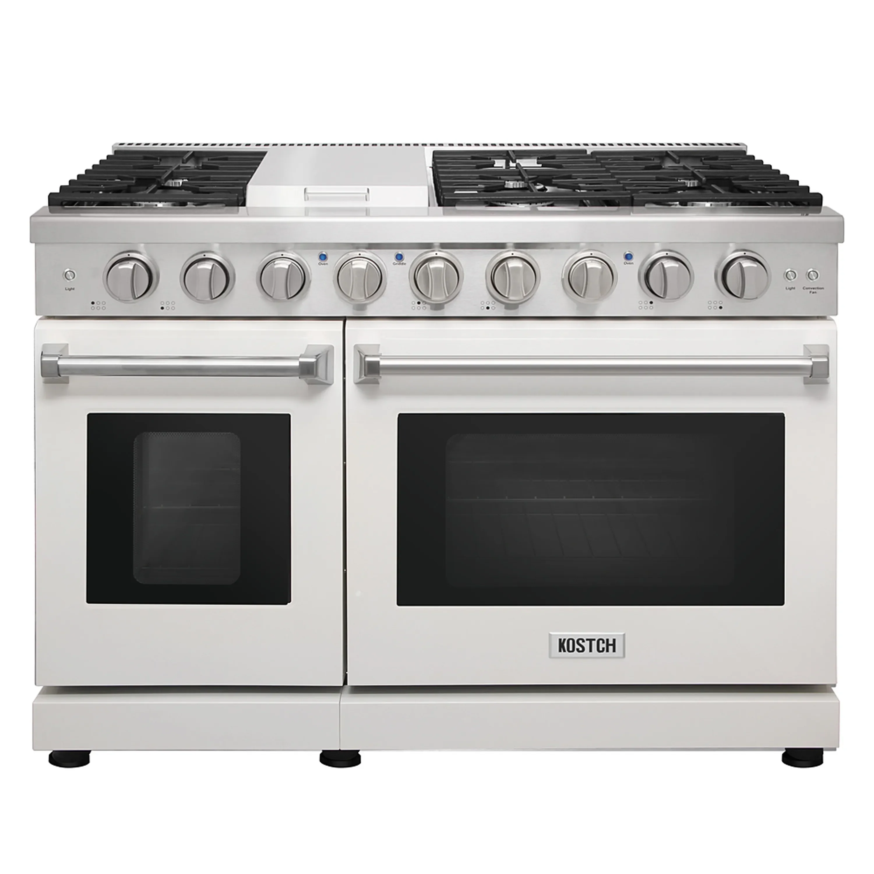 Kostch 48-Inch Gas Range with 6 Burners, Griddle Cooktop & 6.8 Cu. Ft. Convection Oven in White (KOS-48RG03M-W)