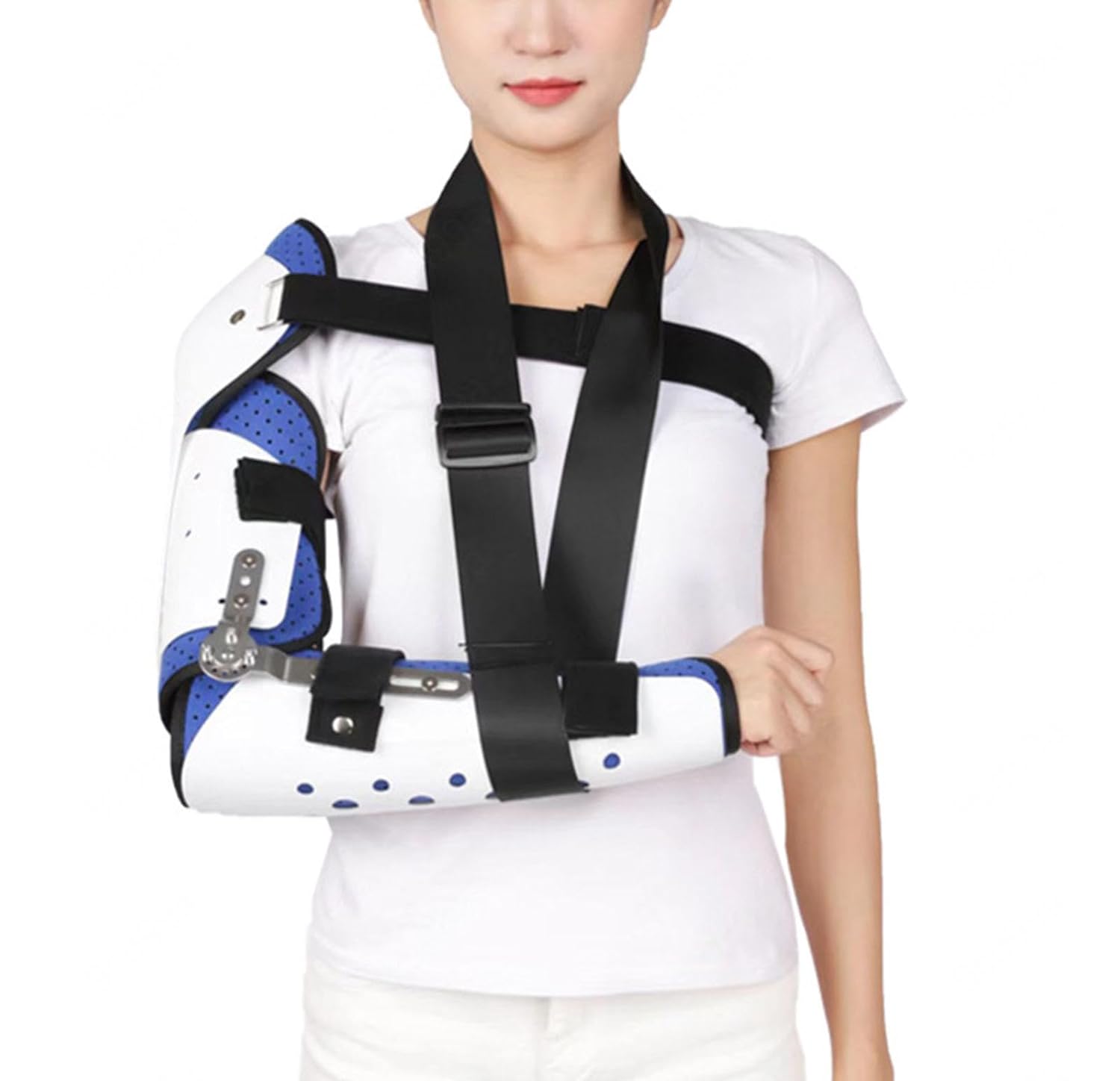 ROM Hinged Elbow Brace Adjustable Elbow Splint,Post OP Arm Immobilizer with Shoulder Sling Stabilizer,Cubital Tunnel Syndrome Physical Therapy and Recovery,for Sleep and Wo(Right