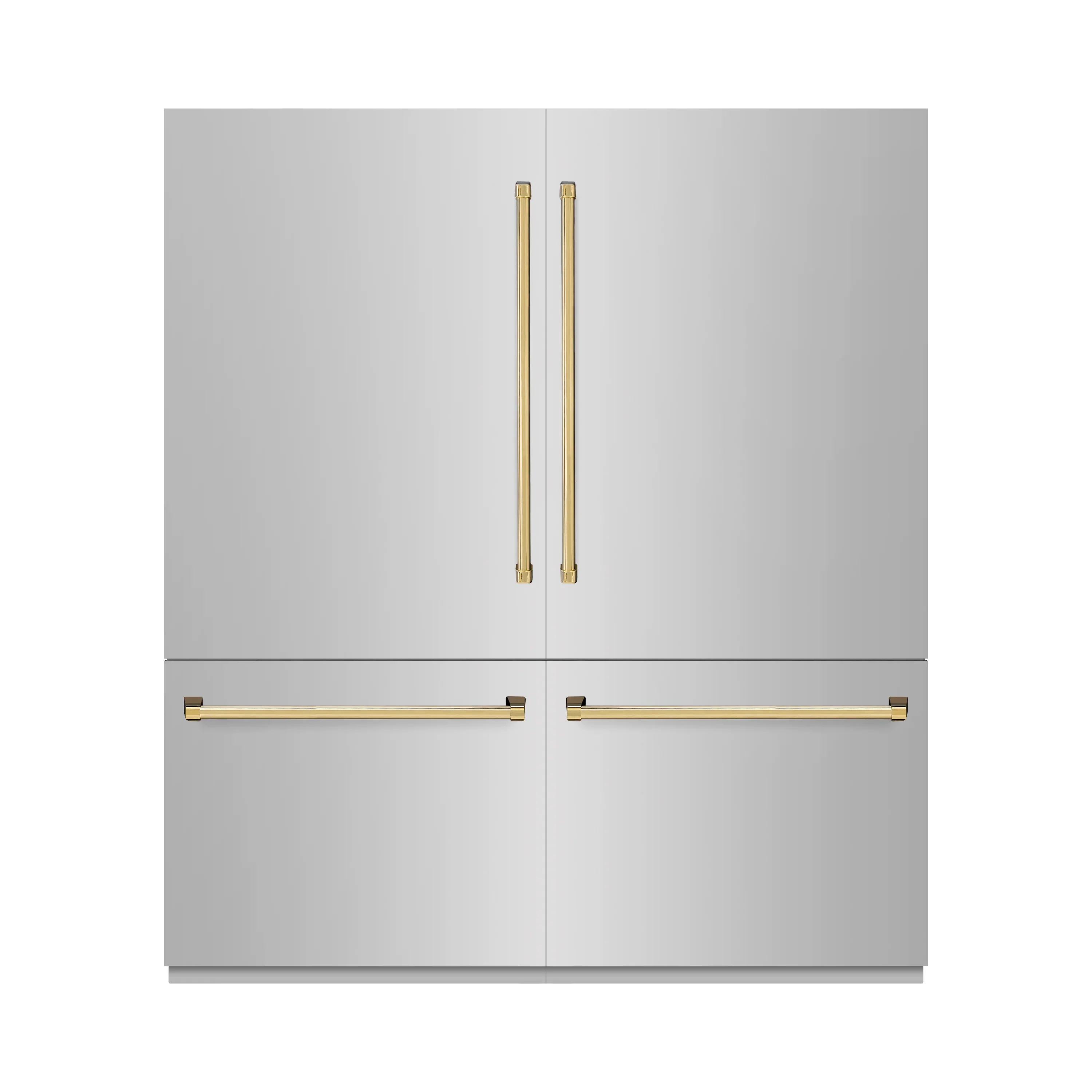 ZLINE Autograph Edition 72-Inch 39.6 Cu. Ft. French Door Built-In Bottom Freezer Refrigerator with Water Dispensers and Ice Makers in Stainless Steel with Polished Gold Accents (RBITZ-304-72G)