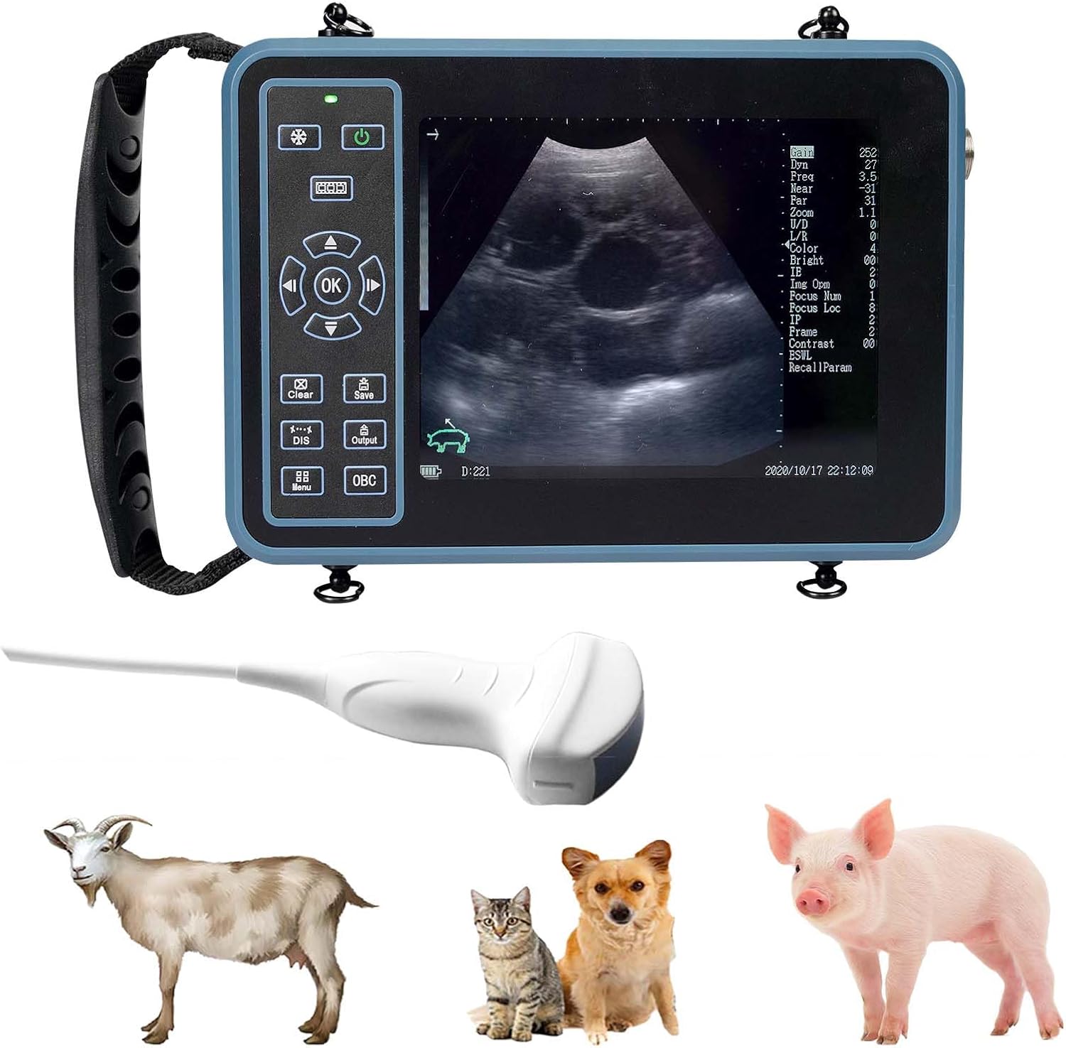 DAWEI Veterinary Ultrasound Machine for Pregnancy Portable Scanner with 3.5Mhz Convex Probe Waterproof Probe for Pig,Sheep,Dog,Cat,Livestock,Pet use