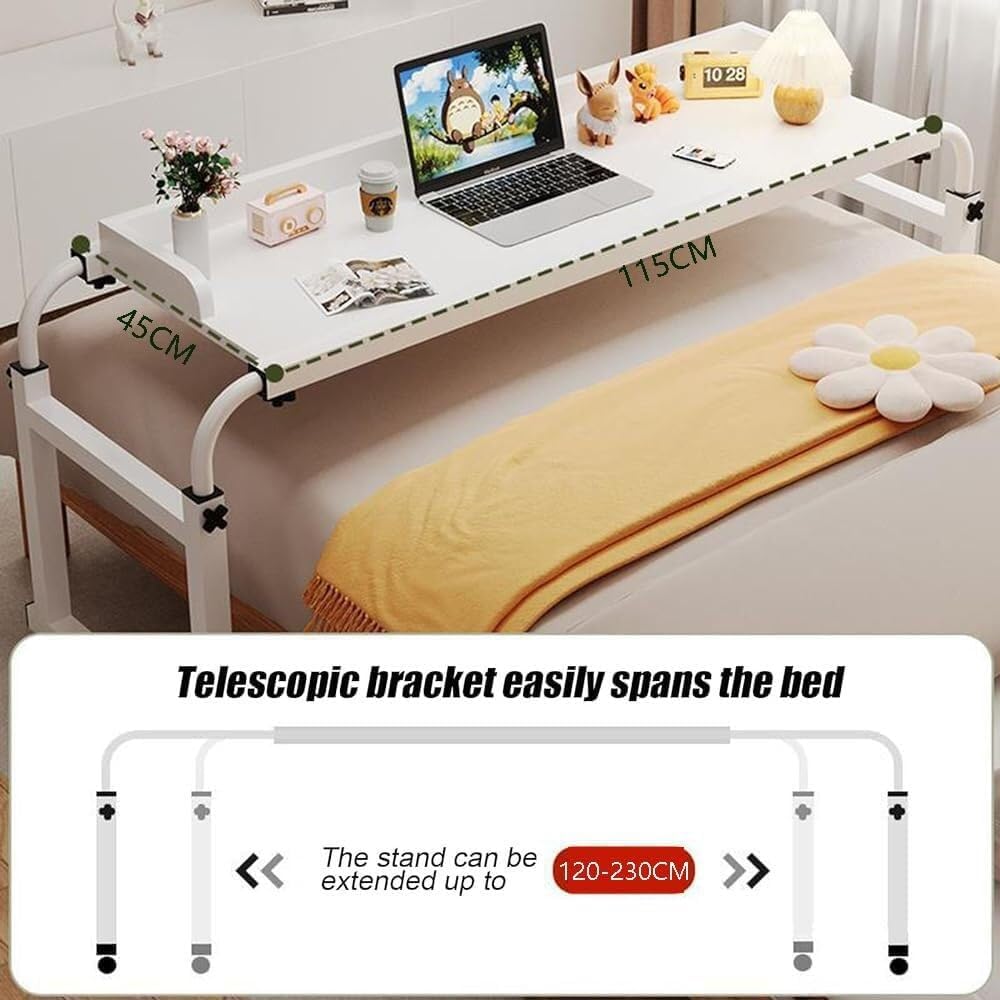 Overbed Table Cross-Bed with 4 Wheels Laptop Stand Cart Over The Bed Table Hospital Bedside Table Mobile Desk Adjustable for Bedroom Living Room Sofa