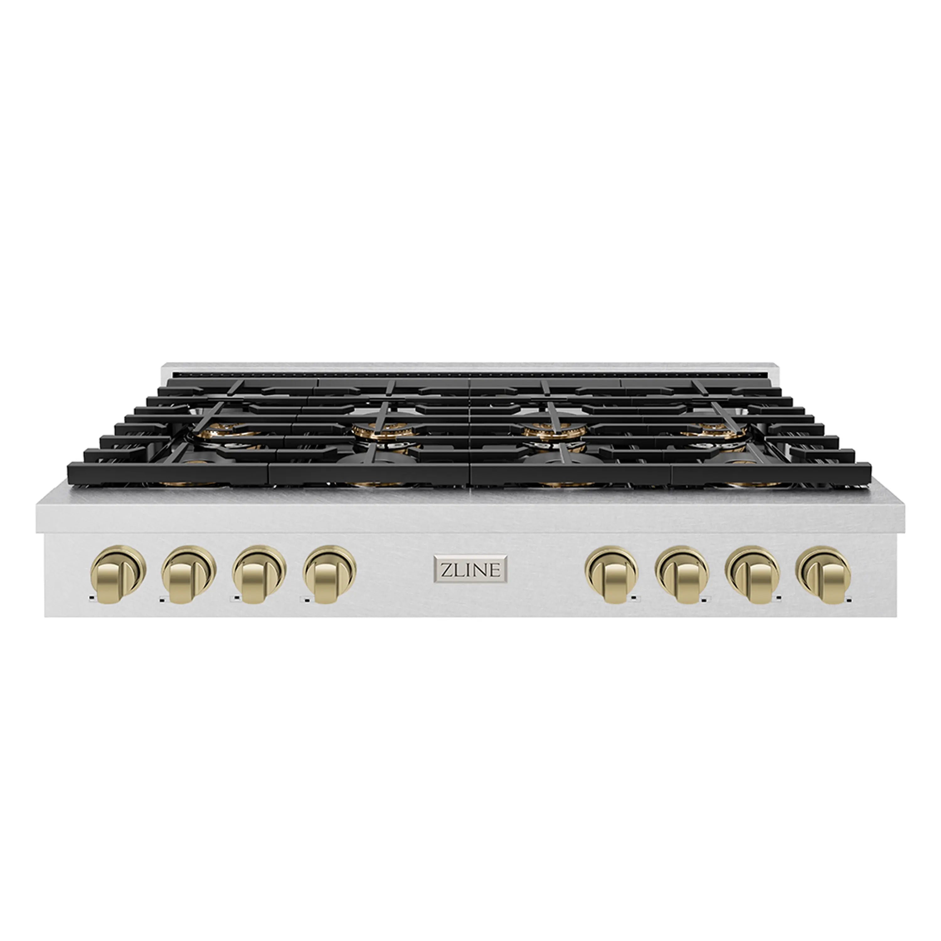ZLINE Autograph Edition 48-Inch Paramount Gas Rangetop with 8 Burner DuoPro鈩?Cooktop in Satin Stainless Steel and Champagne Bronze Accents (PSRTSZ-48-CB)