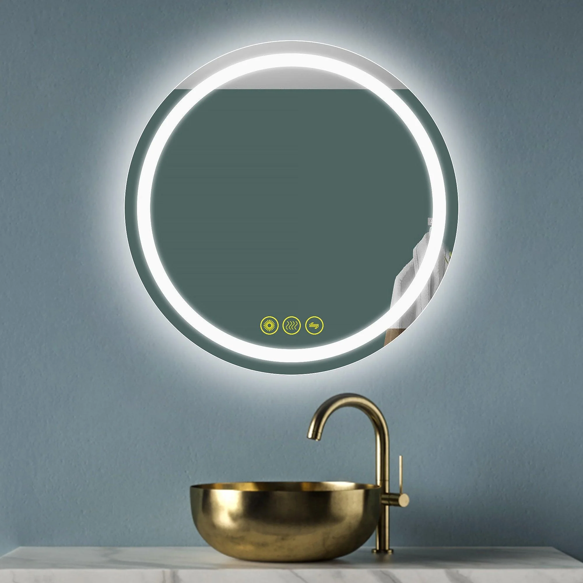 Parrot Uncle SmartShine Contemporary LED Dimmable Round Anti-Fog Backlit Bathroom Vanity Mirror