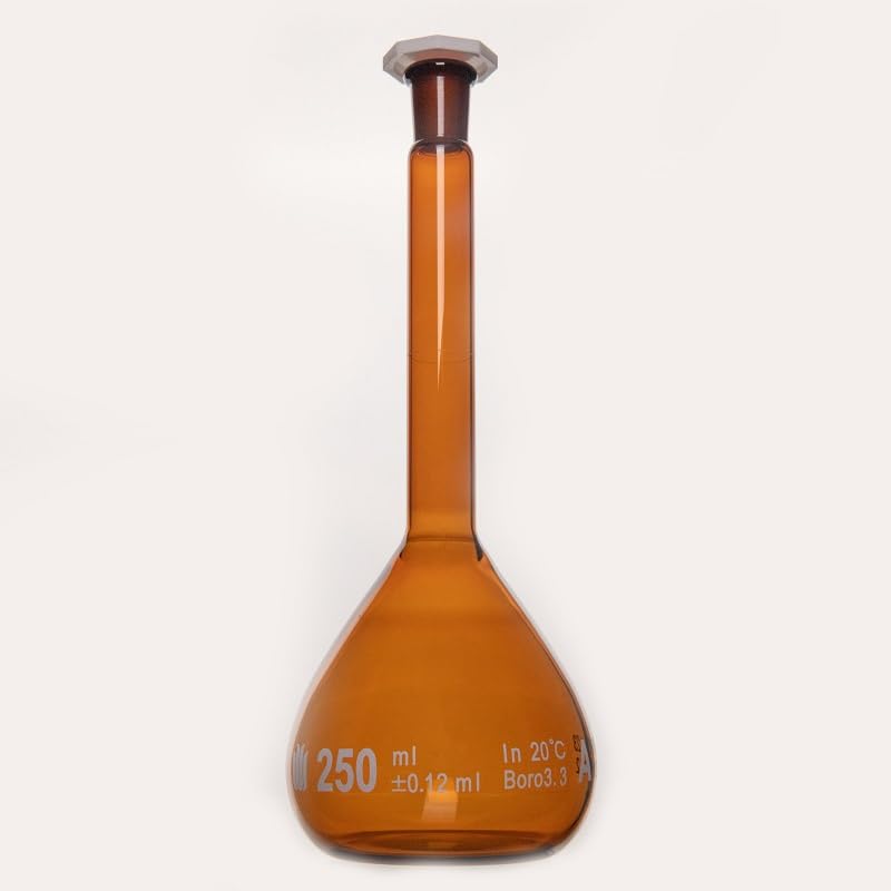 Volumetric Flask, Brown, with Plastic Cap, with Batch Test Certificate, Borosilicate Glass, F81