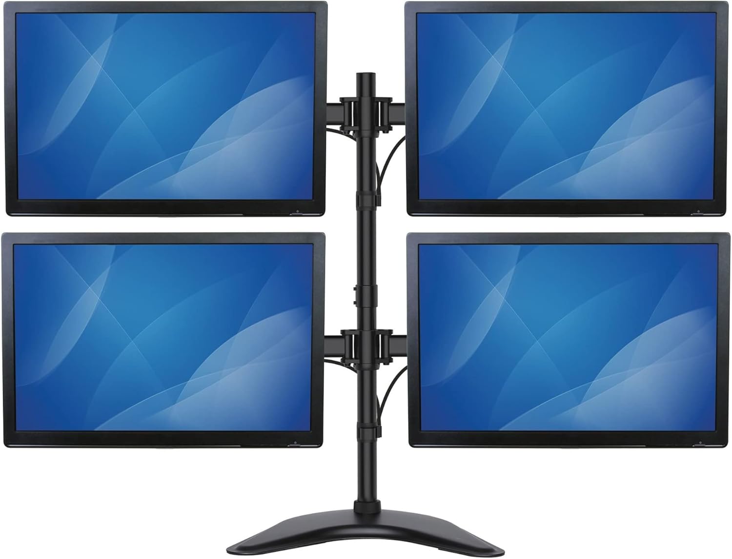 StarTech.com Quad Monitor Stand - Articulating - Supports Monitors 13” to 27” - Adjustable VESA Four Monitor Stand for 4 Screen Setup - Steel - Black (ARMBARQUAD)