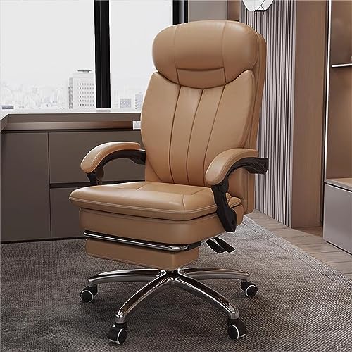 Ergonomic Office Chair - Adjustable Height Desk Chair with Lumbar Support and Retractable Footrest - High Back Chairs Pu Leather Thick Seat Cushion, Head, and Arm Rests -,Yellow