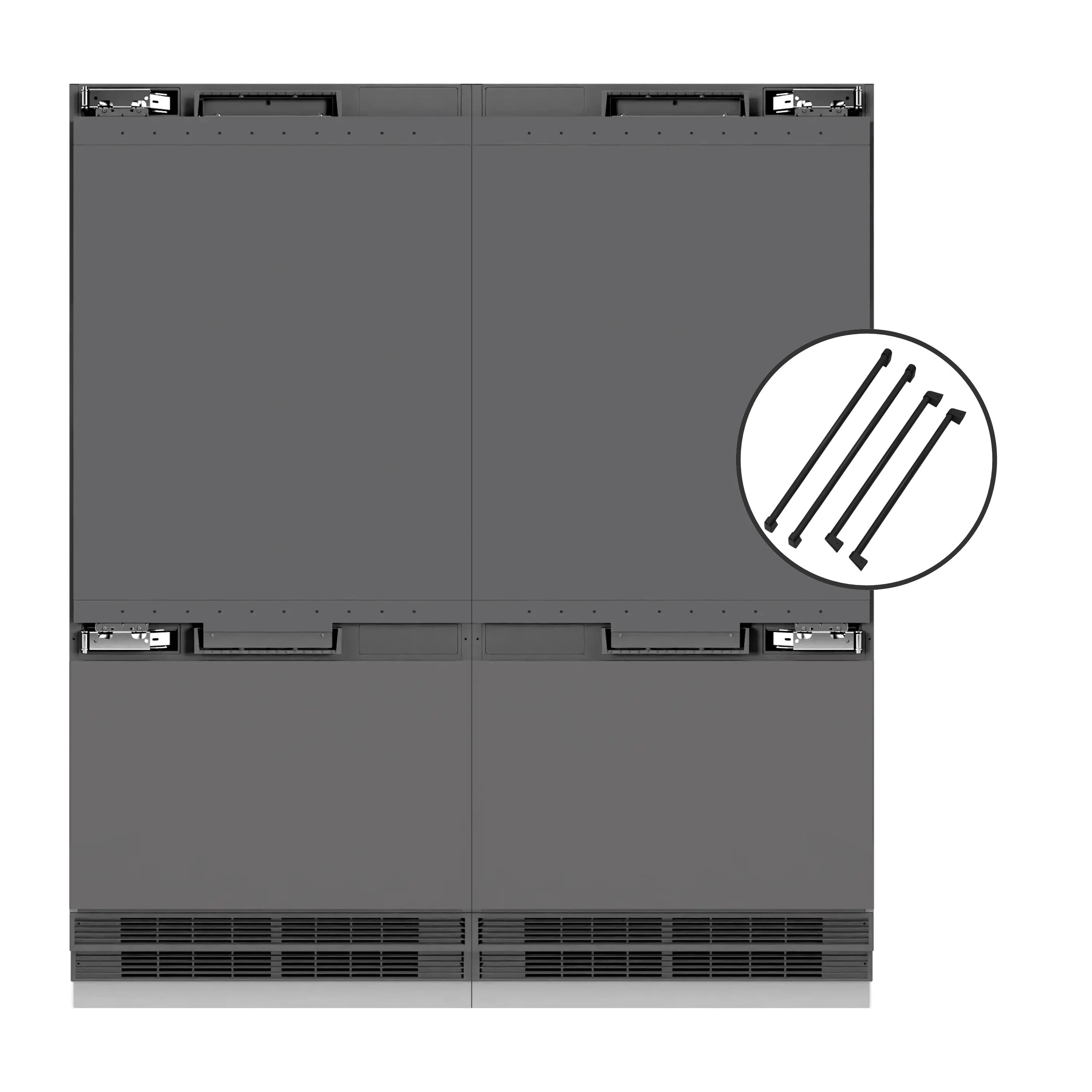 ZLINE Autograph Edition 72-Inch 39.6 Cu. Ft. French Door Built-In Bottom Freezer Refrigerator with Water Dispensers and Ice Makers in Panel Ready with Graphite Gray Interior and Matte Black Accents (GRBITZ-72-MB)