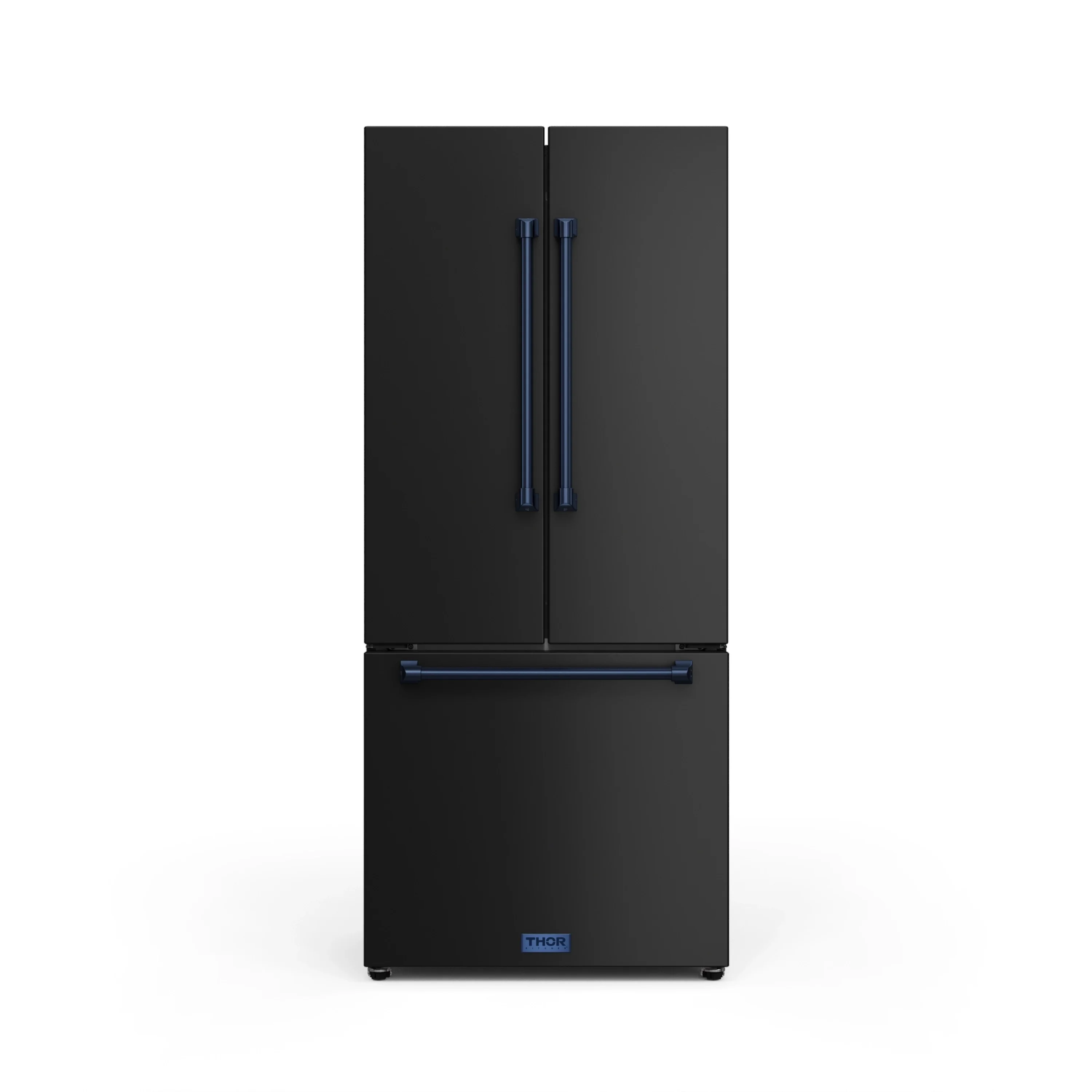 Gordon Ramsay by Thor Kitchen 30-Inch 17.5 cu ft French Door Counter Depth Refrigerator with Ice Maker in Black with Navy Blue Trim (RF3017FFD00-BLU)