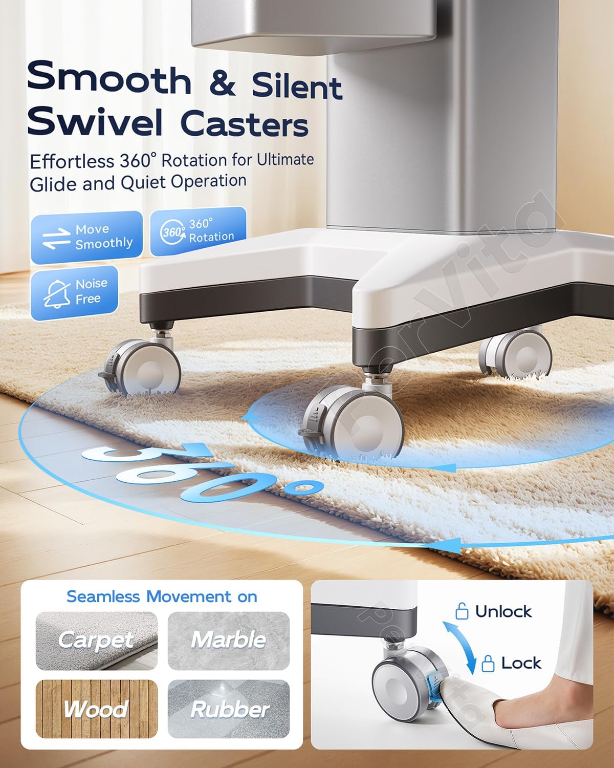 Medical Utility Cart with 4 Swivel Wheels, 100 lbs Capacity for PSP10/PSP15 Shockwave Machines, Beauty, Medical, Office & Home Use Equipment, 15.7x17.3 in Non-Slip Platform & Gel Tray