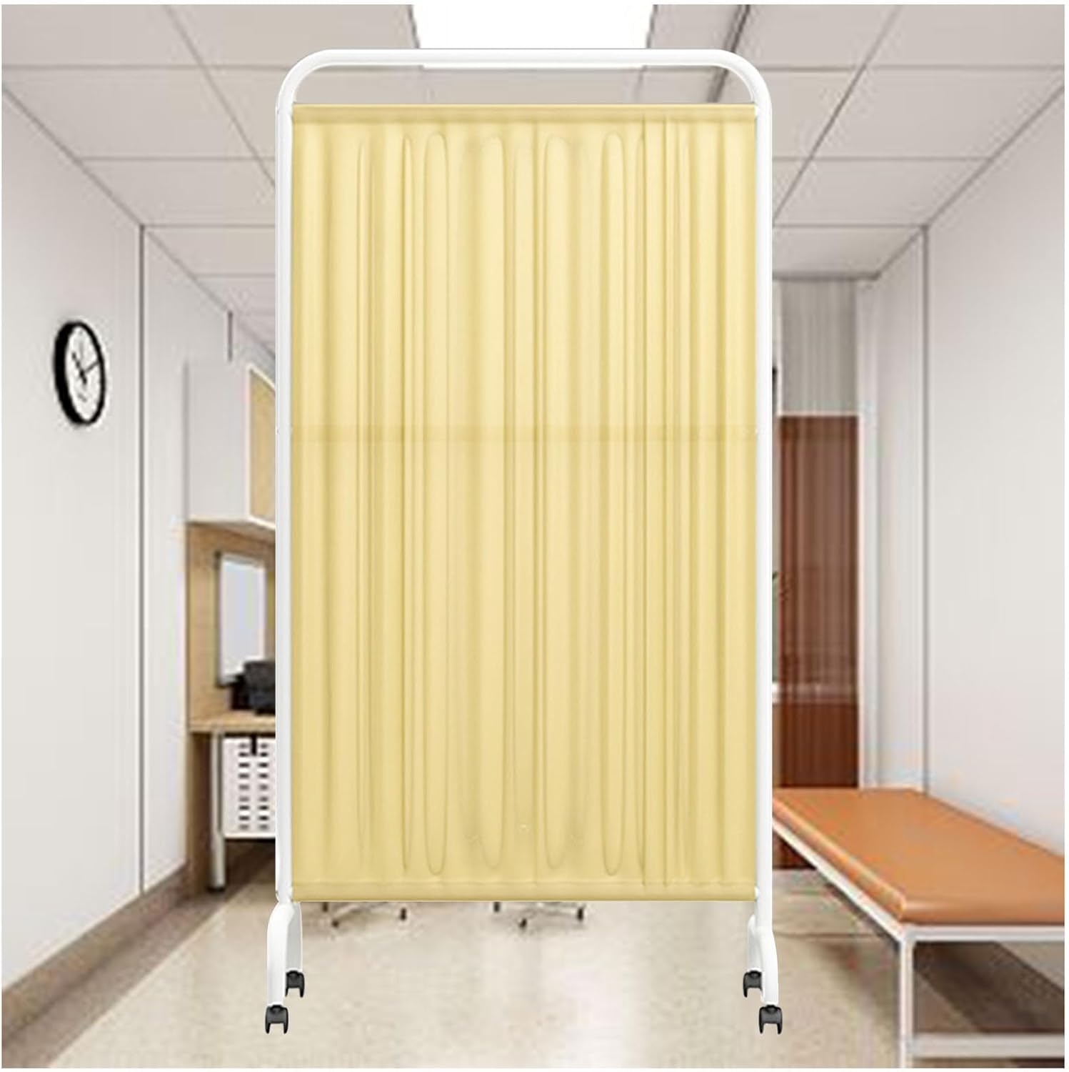 Folding Medical Privacy Screen with 360° Wheels, 3-Panel Divider for Ward, Beauty Salon & Health Hall, Portable Protective Stand Door Partition (Yellow)