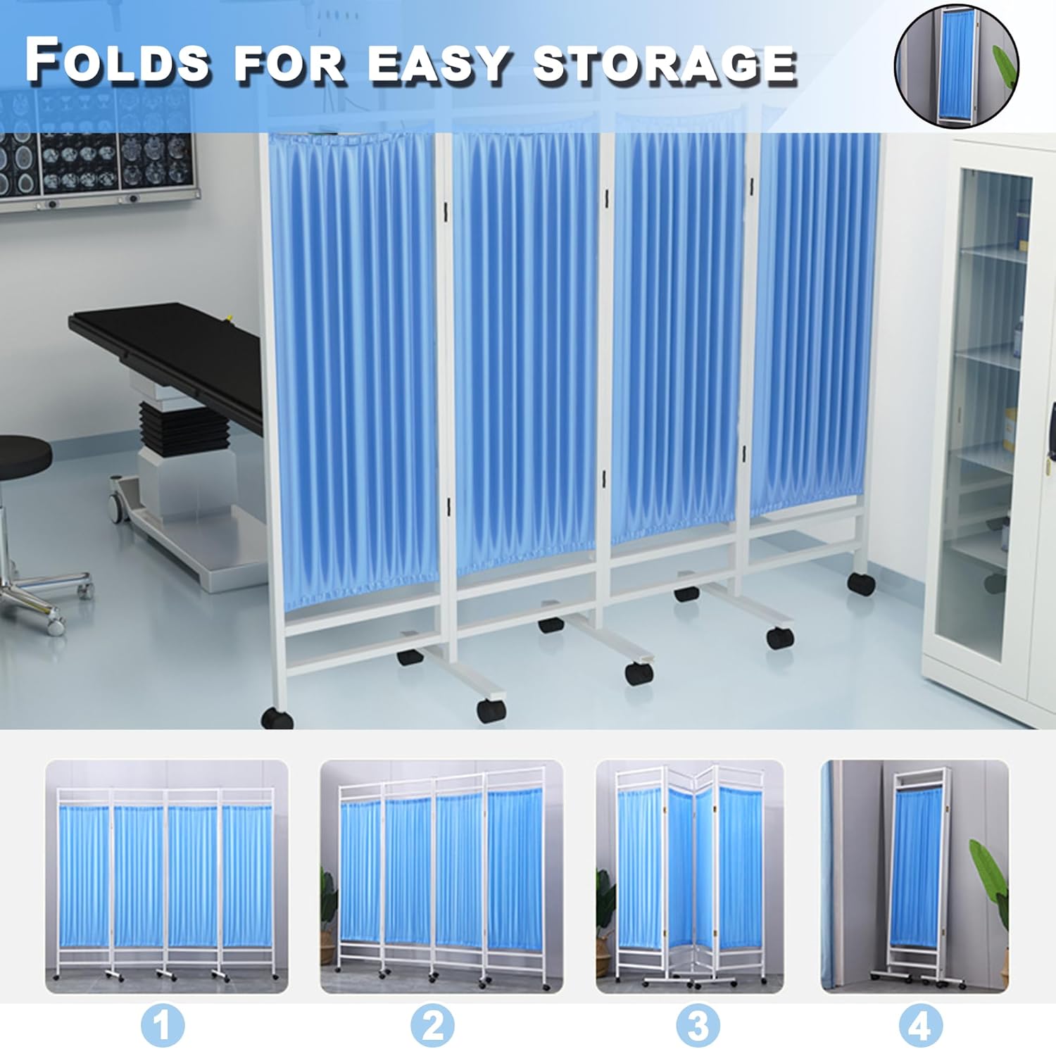 saun 6 ft Tall Rolling Medical Privacy Screen on Wheels,Folding Portable Room Divider,Temporary Partition Wall Panels for Office,Beauty Salon,Hospital,Clinic,Massage Room (3-8Panel) (Four)