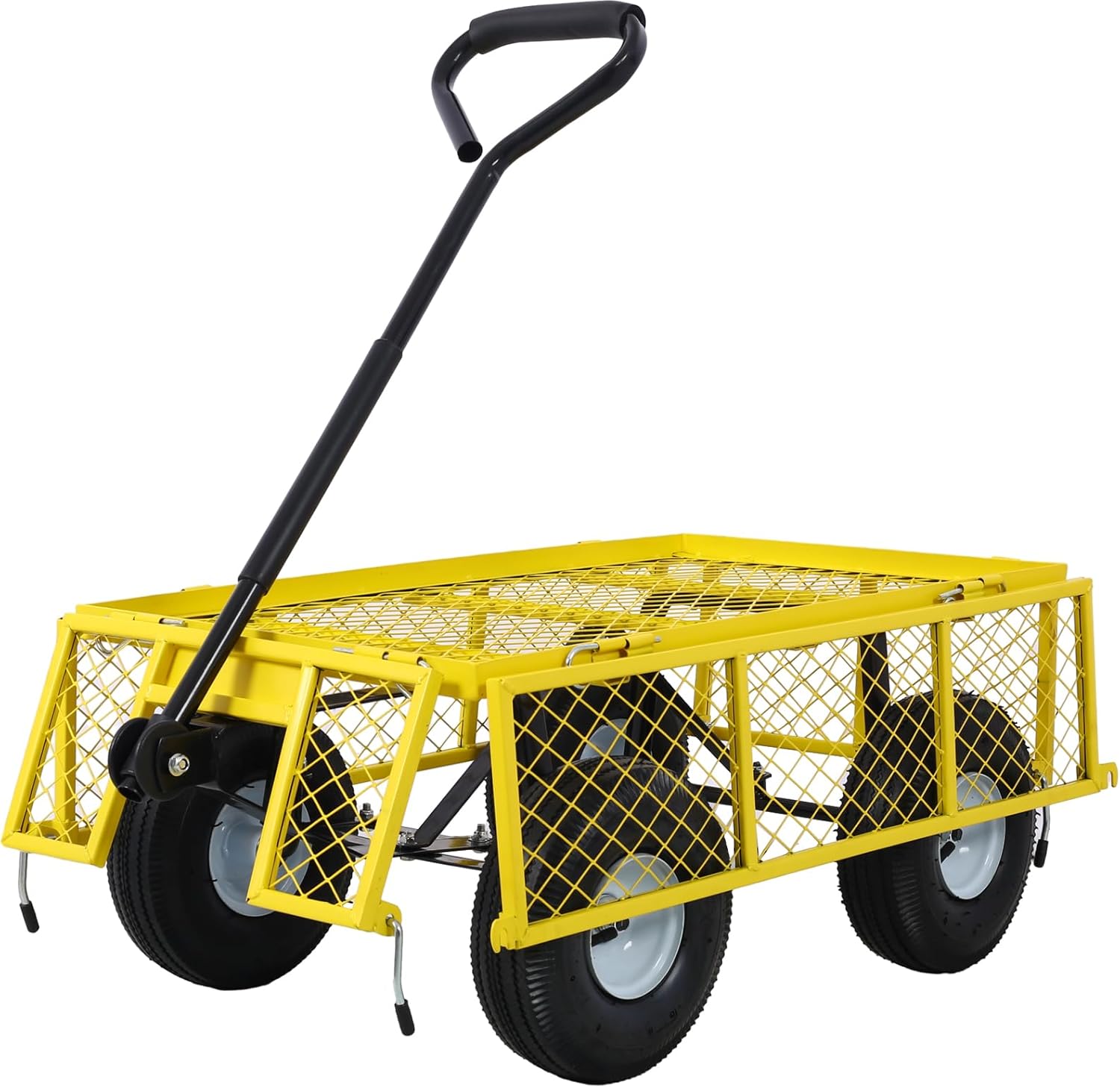 Black Solid Wheel Utility Wagon, Multi-Functional Garden Cart for Farming, Carts Dump Cart, Yard Home Use, Spacious Bed Design