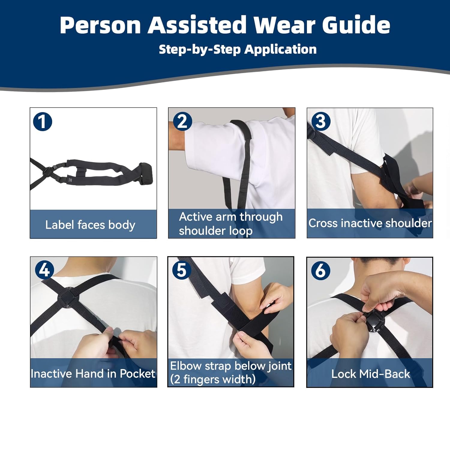 5702957 Arm Sling, Adjustable shoulder Strap with 4-Lab Lock, Breathable fabric for All-Day Comfortable, Black (Large: Height 5'10