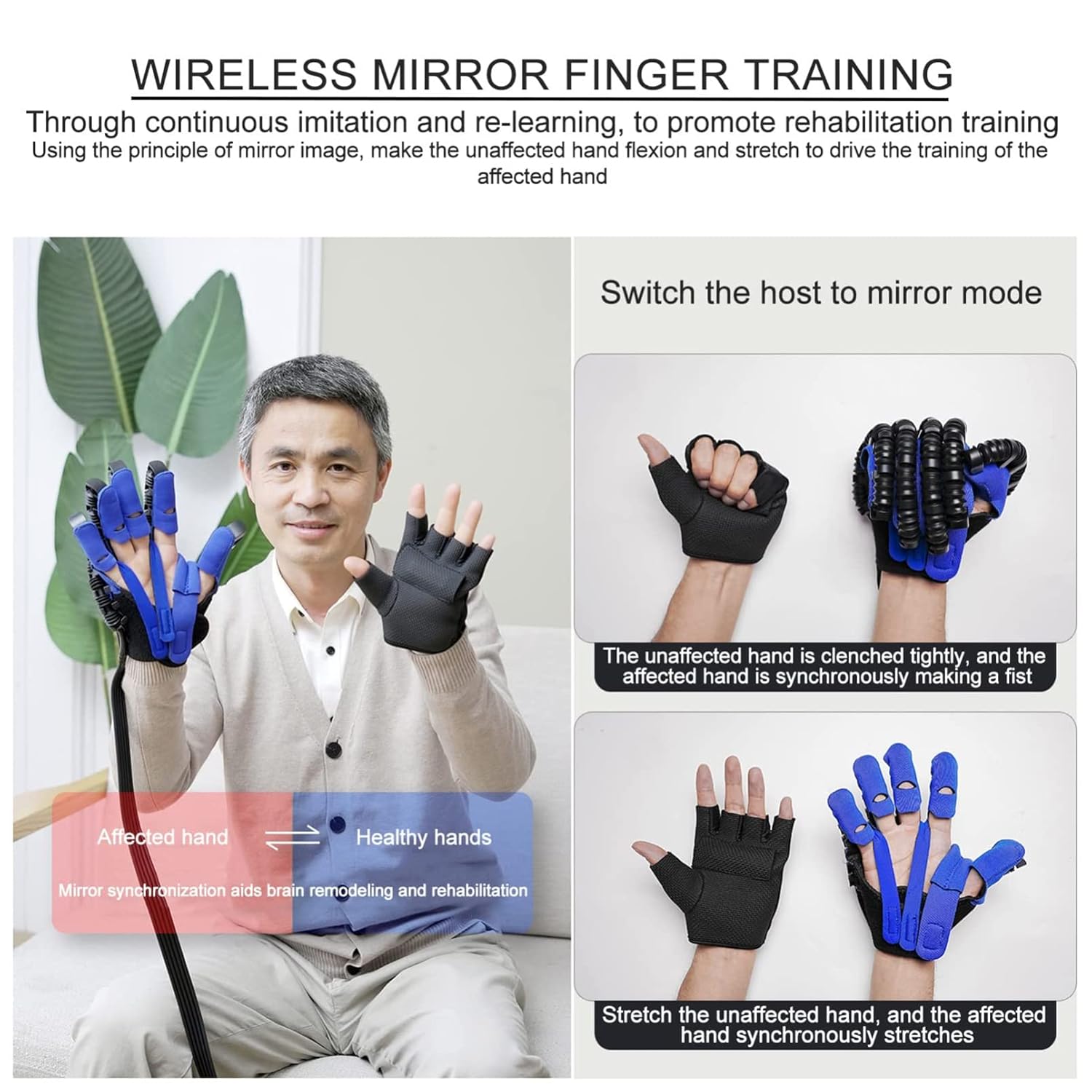 Rehabilitation Robot Gloves Hemiplegia Finger Flexion Rehabilitation Trainer Recovery Gloves for Stroke Hemiplegia Patient Hand Function Recovery(Size:S code,Color:left hand)