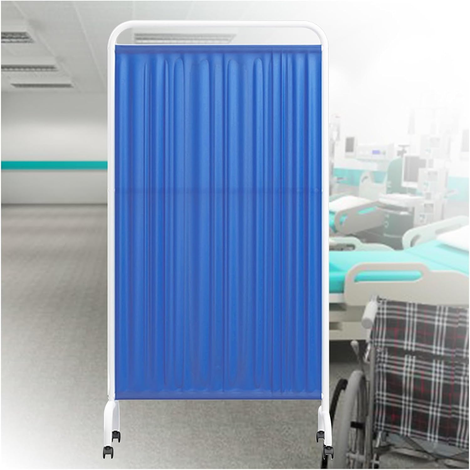 5-Panel Portable Medical Privacy Screen with Wheels - 6ft Folding Rolling Partition for Clinics, Beauty Salons & Offices - Dark Blue Color