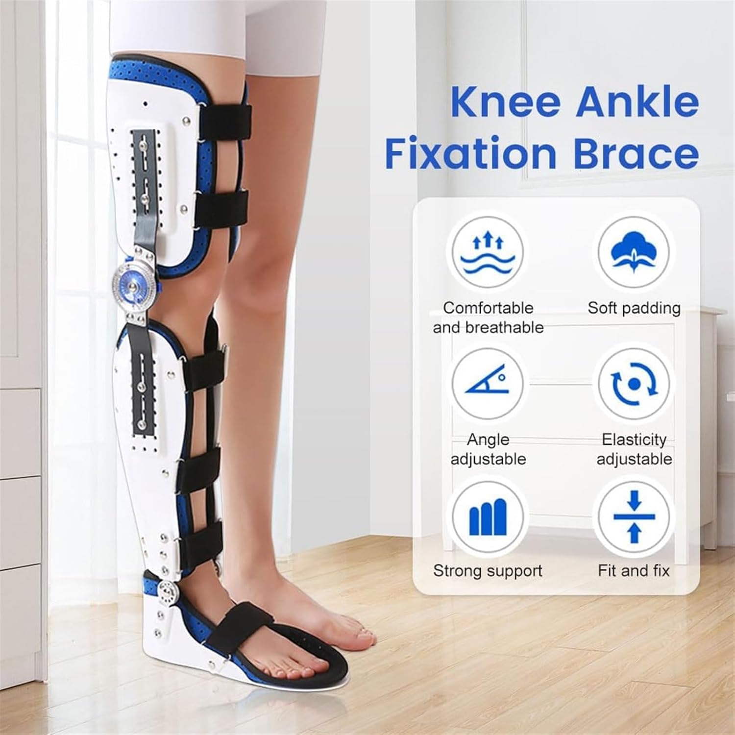 Knee Joint Fixed Full Leg Brace, Adjustable Post Op Knee Support Immobilizer, Breathable Thigh Knee Ankle Foot Supports Orthosis, for Leg Fracture Postoperative Rehabilitation- Universal Size(Right,Me