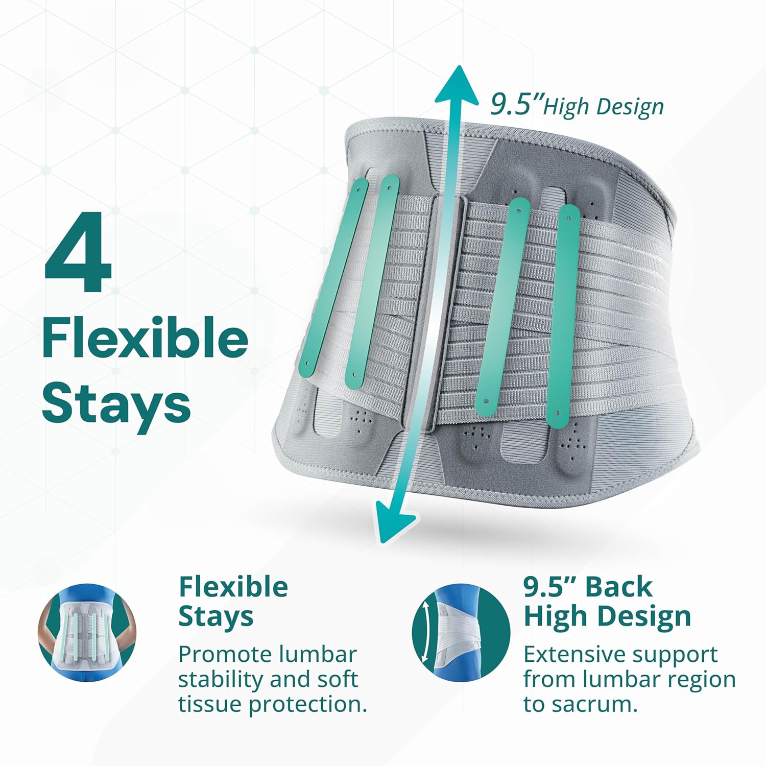 OPPO 2366 High Lumbar Support Back Brace with Flexible Stays - Lower Back Pain Relief, Sciatica Pain Relief, Scoliosis, Herniated Disc - for Elderly and Office Worker (Gray, Large, 1-Pack)