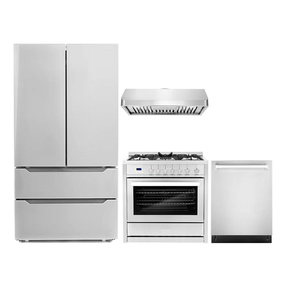 Cosmo 4-Piece Appliance Package - 36-Inch Single Oven Gas Range, Under Cabinet Range Hood, Dishwasher and Refrigerator in Stainless Steel (COS-4PKG-065)