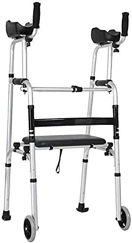 Walker for The Elderly Folding Upright Walker,Lightweight Rollator Walker,Support Arm Walker,Elderly Handrail, Walking Aid, Handicapped Person,Four-Foot Crutches (2 Rounds of Seat)