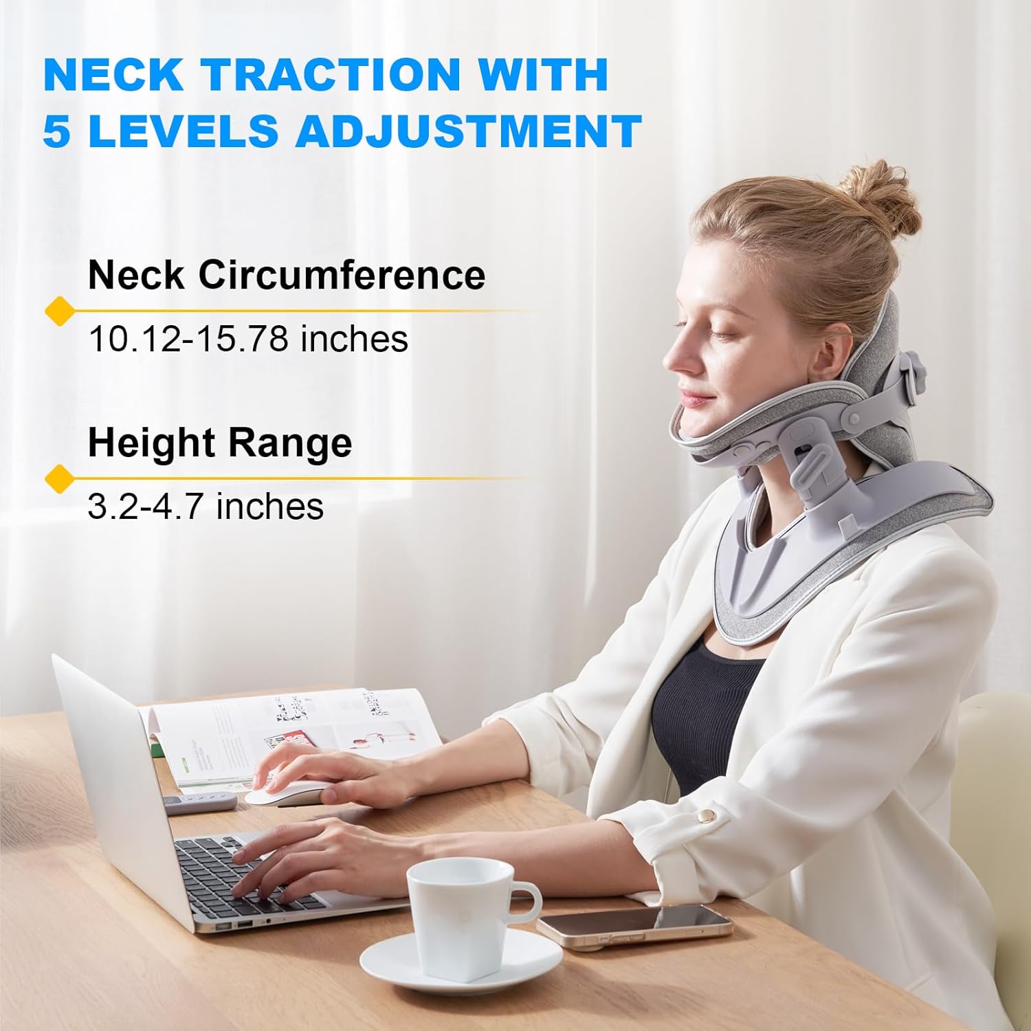 Cervical Neck Traction Device Fast Air Pump Neck Brace, Adjustable Inflatable Neck Stretcher with 3 Power Tractions Pain Relief Neck Decompression Tension Relief