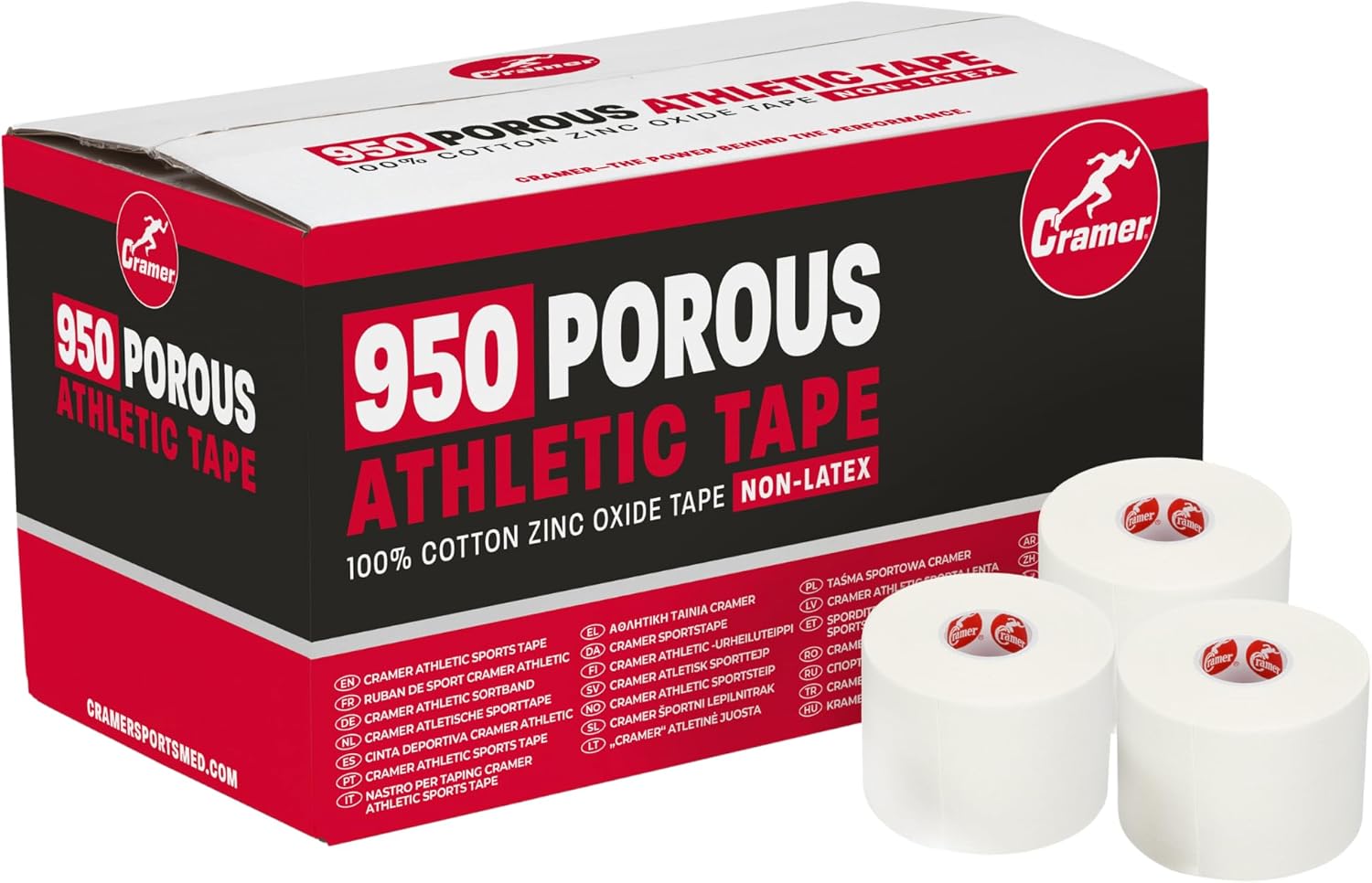 Cramer 950 Premium White Athletic Tape for Ankle, Wrist, and Injury Taping, Helps Protect and Prevent Injuries, Promotes Faster Healing, Training Supplies, Bulk Case of at Tape