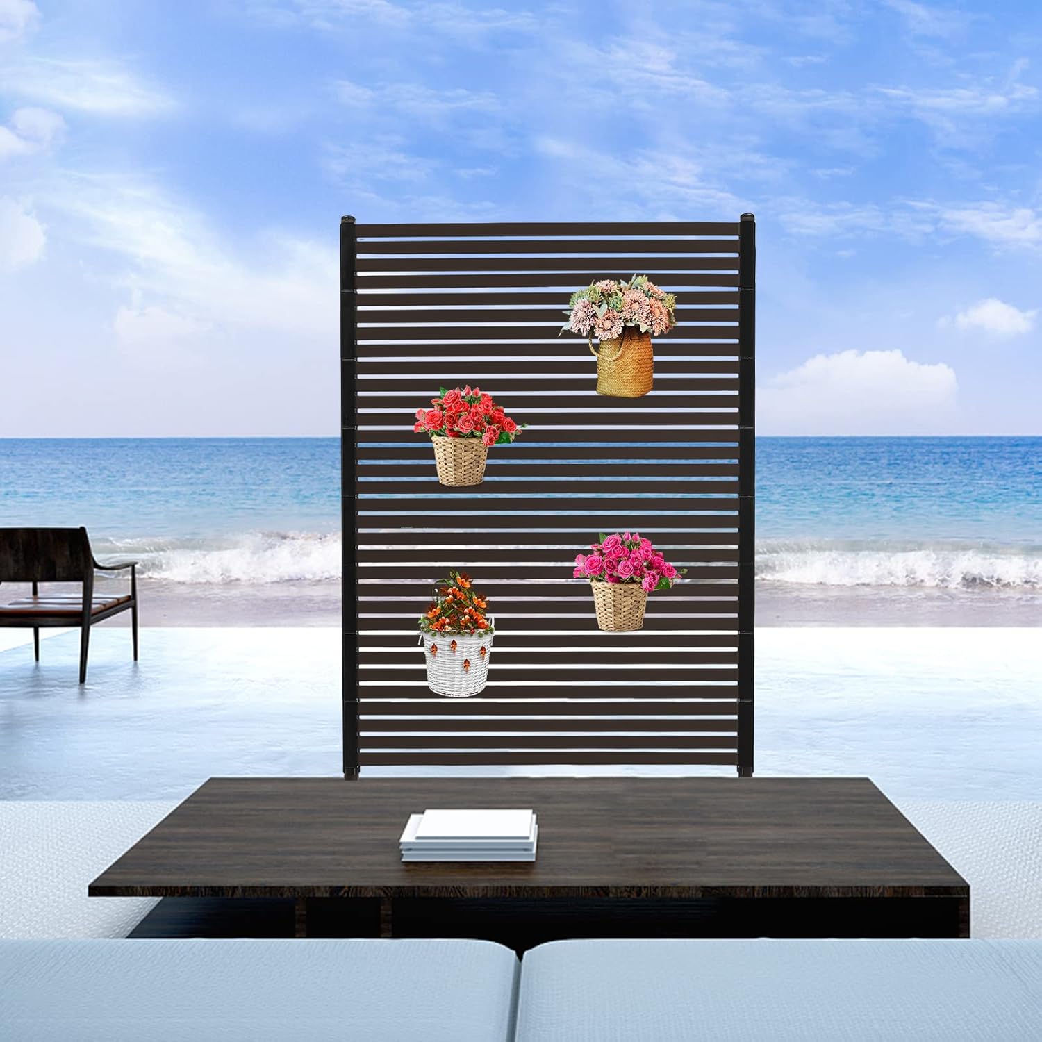 Metal Privacy Screen with Stand 3 ft W x 5 ft H,Outdoor Freestanding Privacy Screen and Panels for Outside Garden Backyard(36'' W x 59'' W)