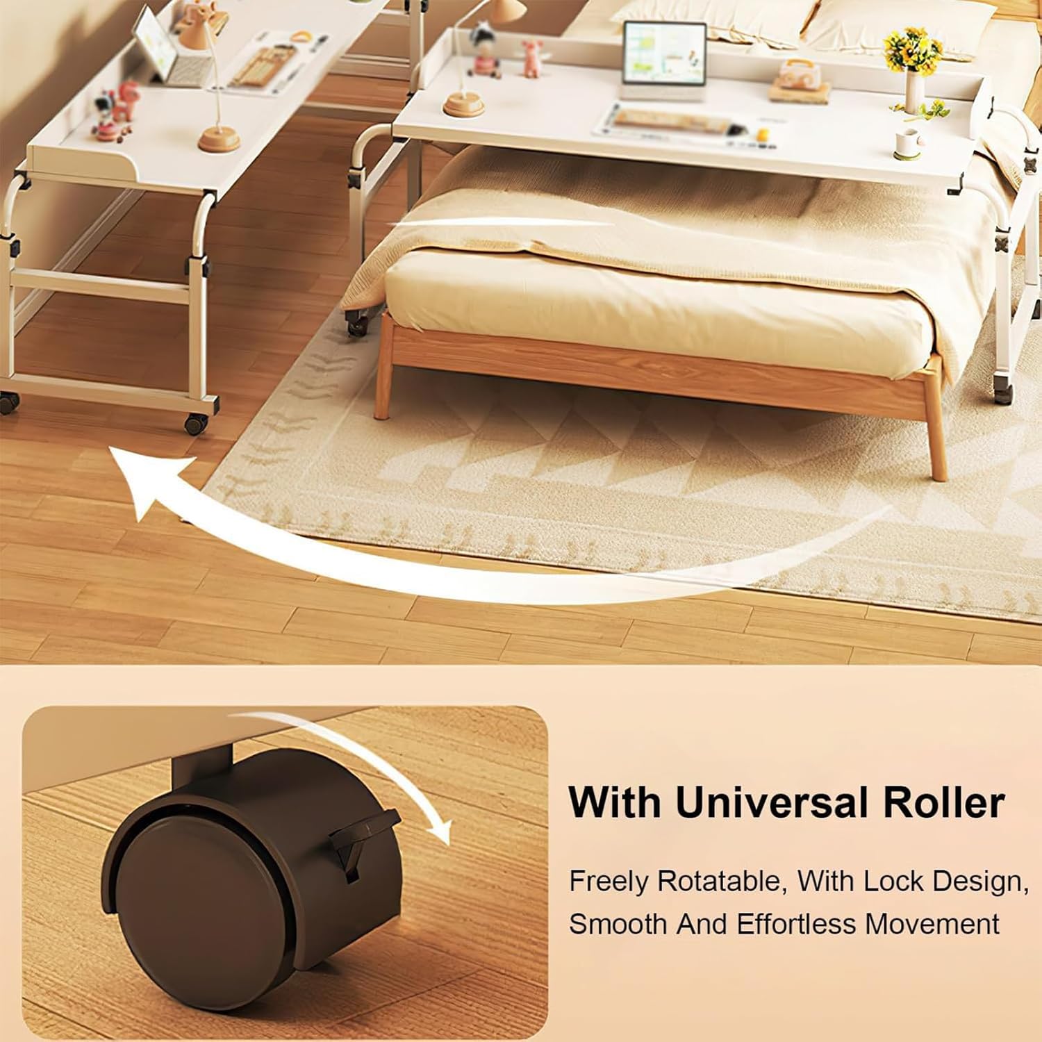 Over Bed Table, Adjustable Over Bed with Wheels, Mobile Overbed Computer Table, Hospital Bed Table Adjustable Over Bedside Home Desk - Laptop, Reading, Eating Breakfast Cart Stand - Bedri