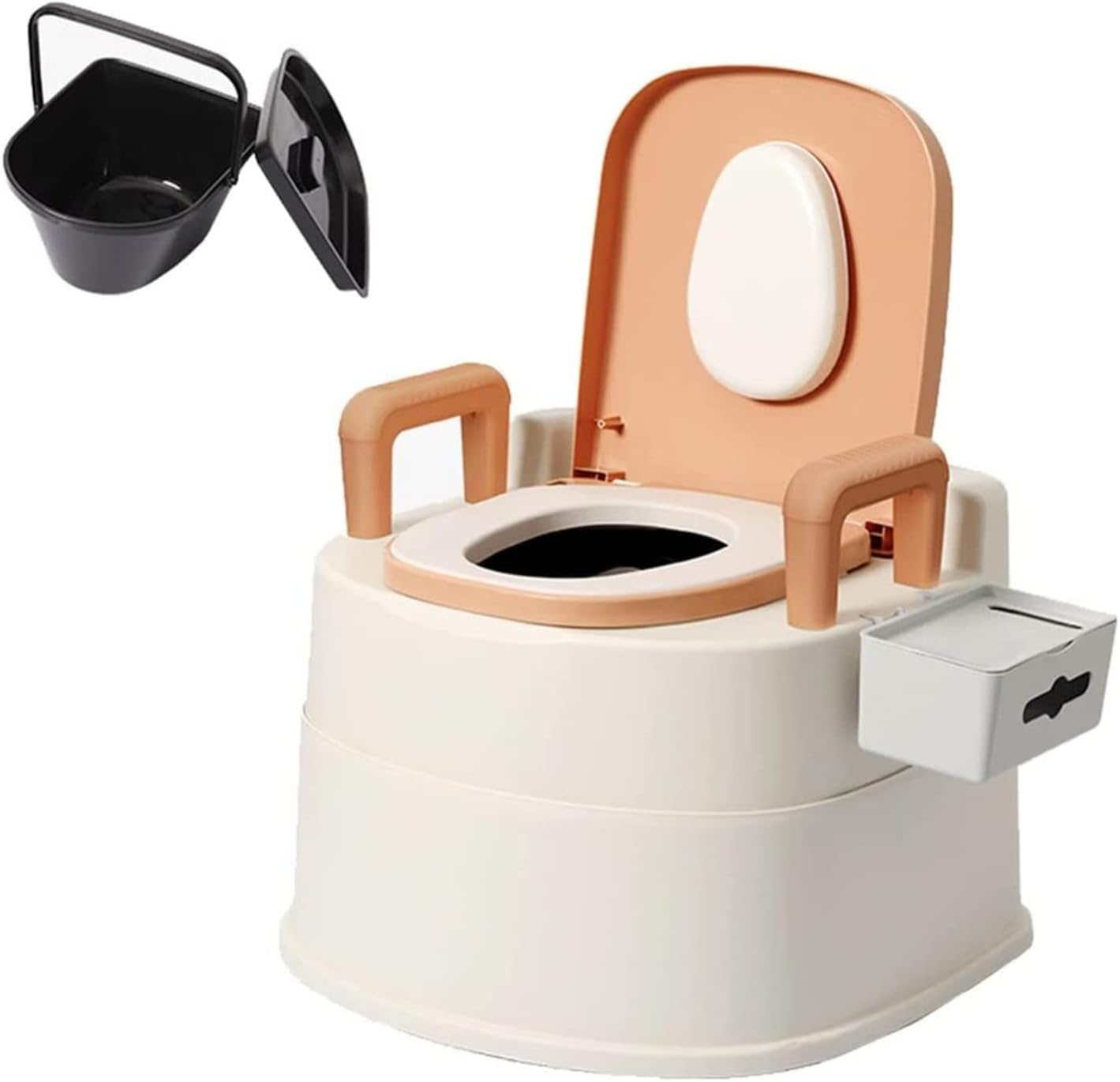 Heavy Duty Bedside Commode, Bedside Toilet with Toilet Stool and Foldable Armrest Portable Toilets for Home Use Suitable for People with Disabilities The Elderly Support Up 660Lb Khaki