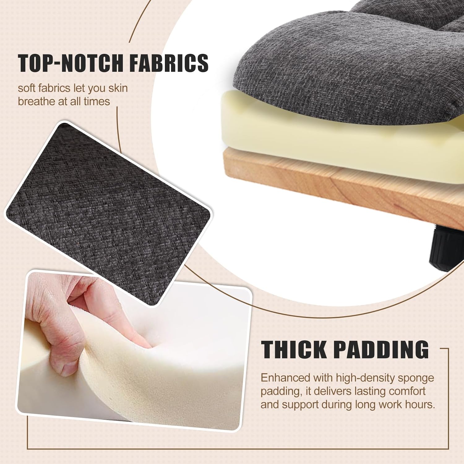 Cloth Office Chair Comfy Fabric Executive Chair, Ergonomic Computer Desk Chairs with Flip-up Armrests, Lumbar Support, 360° Swivel for Home Office, Work, Study, Small Gaming Chair with Wheels | Grey