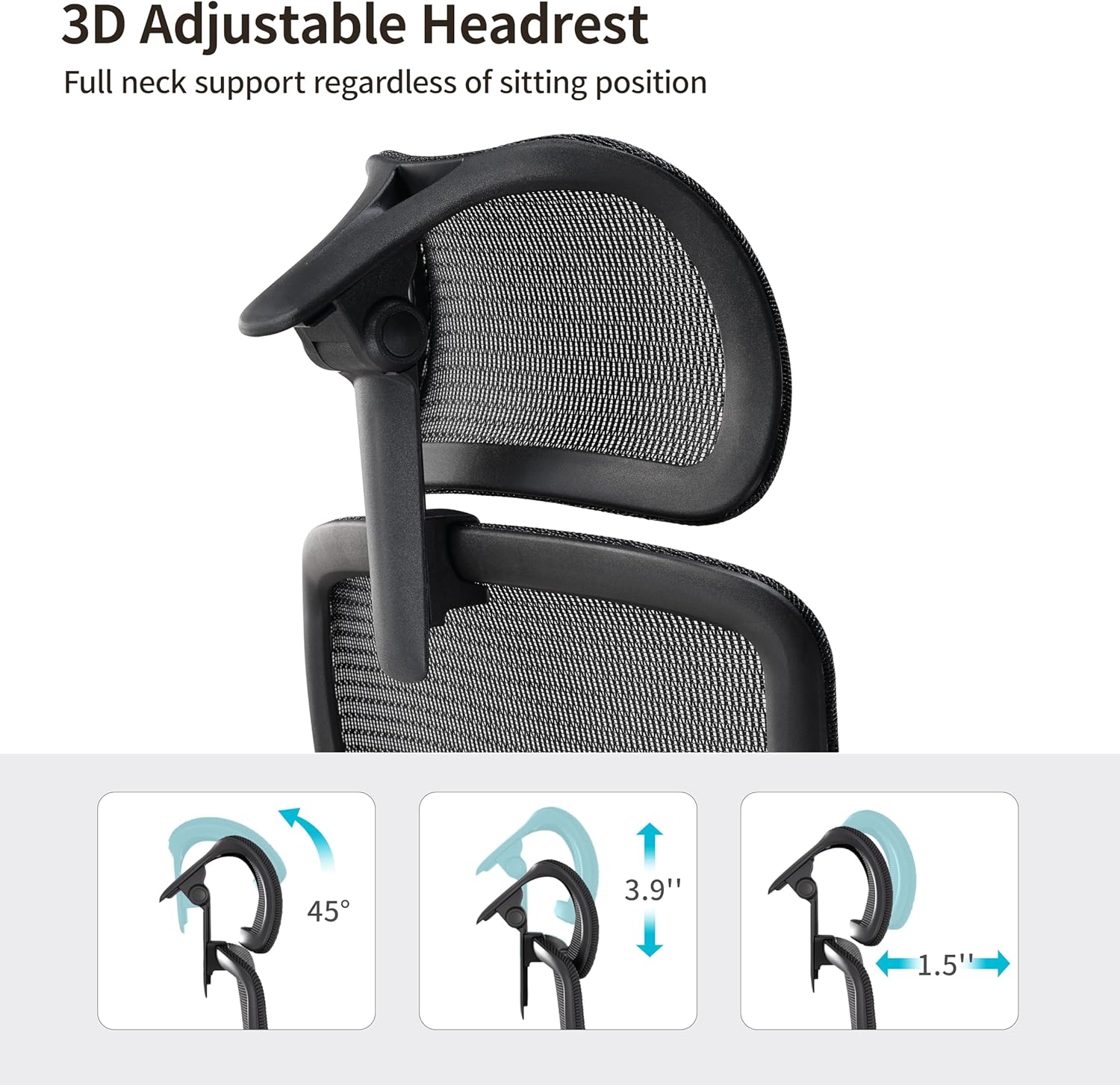 EUREKA ERGONOMIC Office Chair Mesh with Wheels, Ergonomic Chair with Lumbar Support, Home Office Desk Chair with Adjustable Seat Depth, 3D Armrest & Headrest, Black