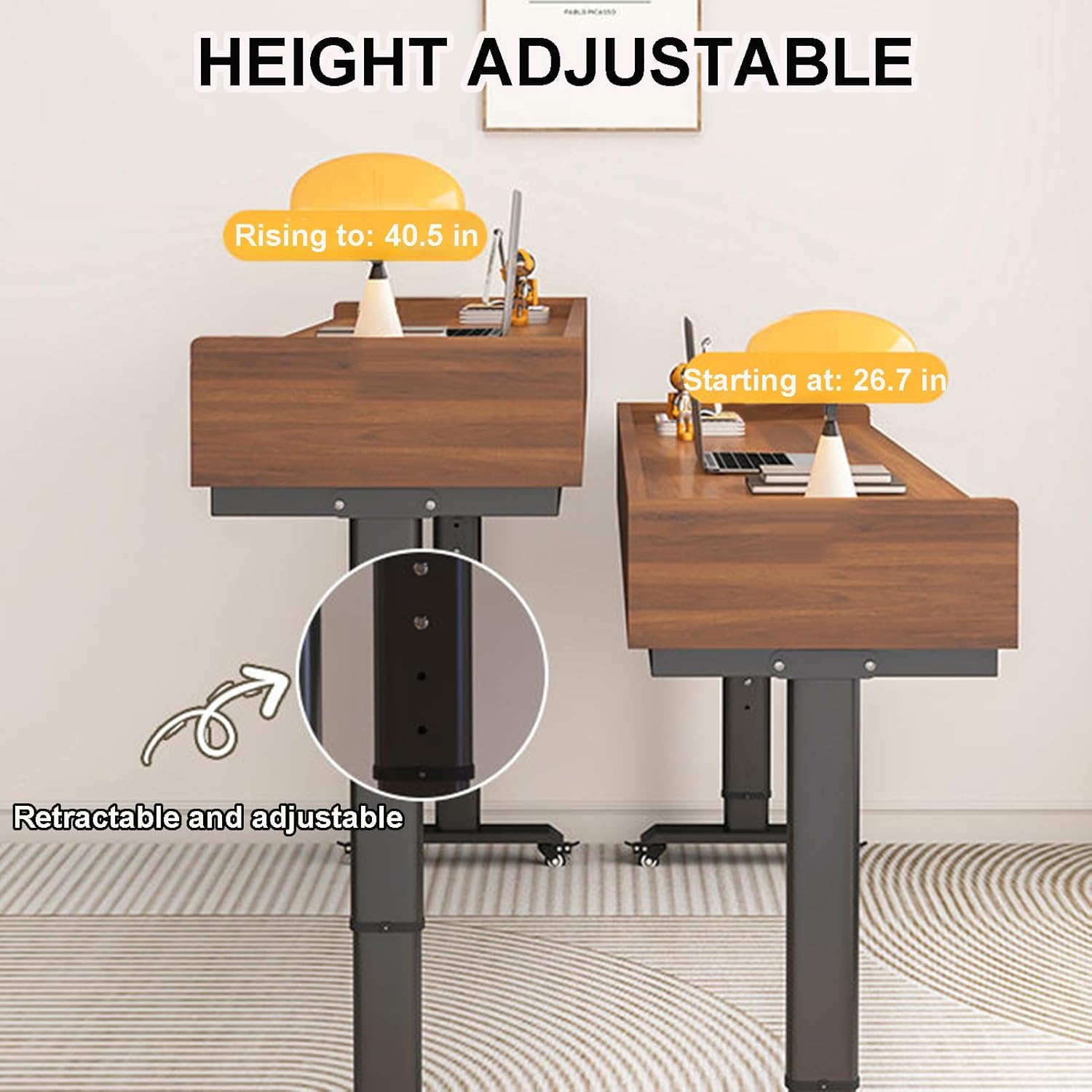 Over The Bed Desk with Wheels & Drawer, Height Adjustable Over The Bed Table, Crank Adjustment, Safety Baffle, Mobile Laptop Computer Cart for Hospital, Bedroom, Home Office Use