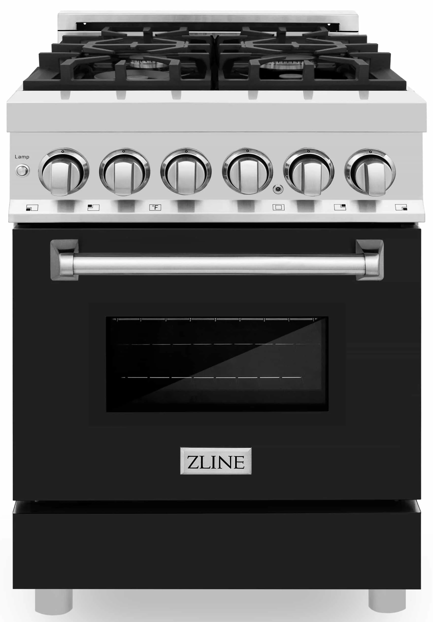 ZLINE 24-inch Legacy Series Dual Fuel Range with Gas Stove and 2.8 Cu. Ft. Electric Oven in Stainless Steel and Black Matte Door (RA-BLM-24)