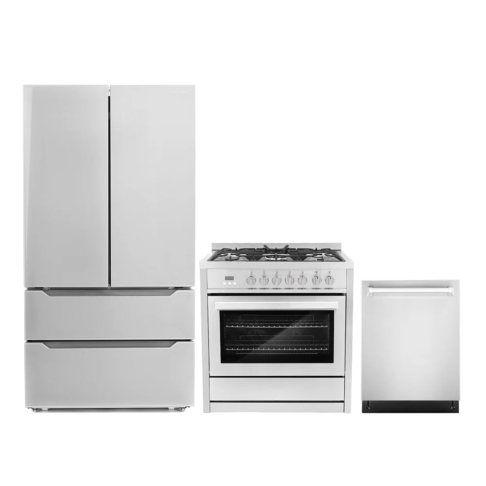 Cosmo 3 - Piece Appliance Package - 36-Inch 240V Dual Fuel Range, 24-Inch Dishwasher and French Door Refrigerator (COS-3PKG-008)