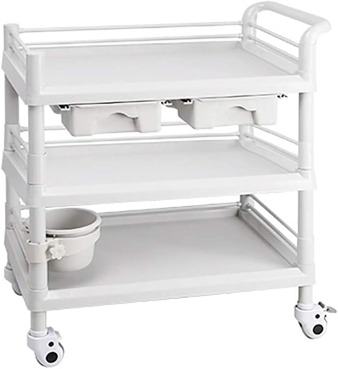 Medical Cart Tool Beauty Rolling Trolley with Handle and Storage Tray Universal Wheel with Brake 54×37x98cm(Style3-73×53x98cm)